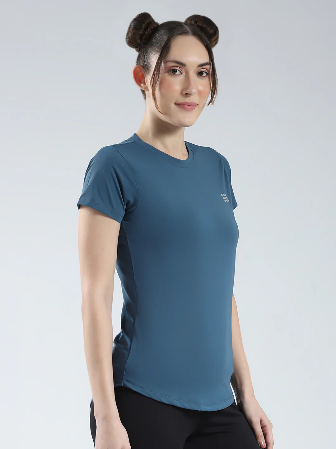 Rock.it Women Teal Blue Solid Round Neck Half Sleeve Top - Image 4
