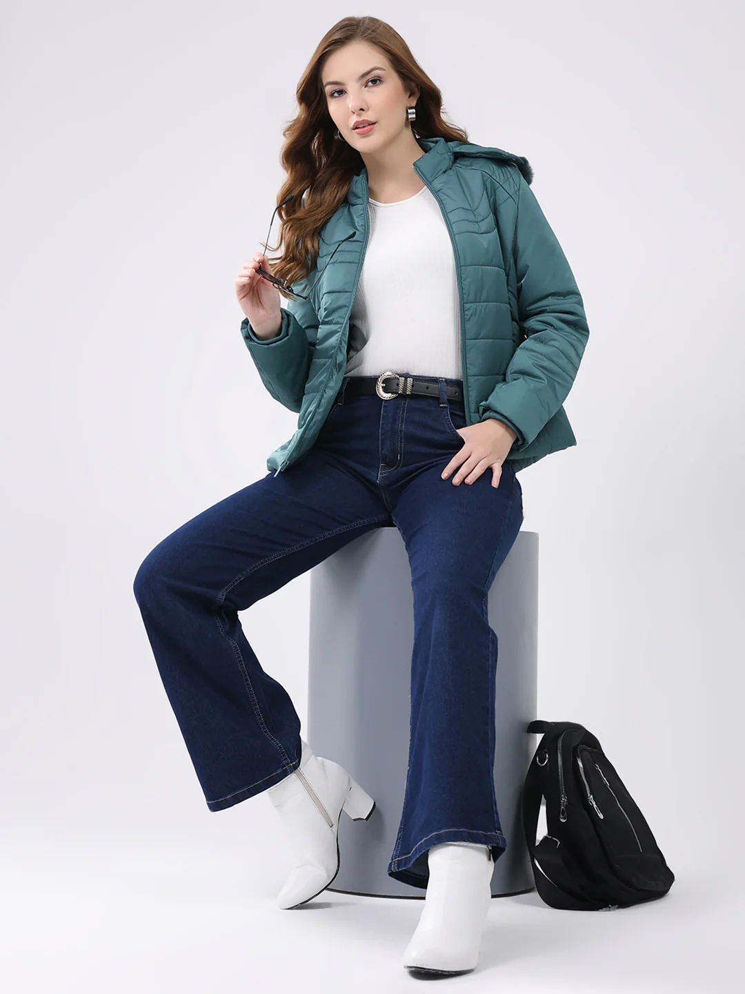 Women Teal Green Solid Hooded Full Sleeve Jacket - Image 2