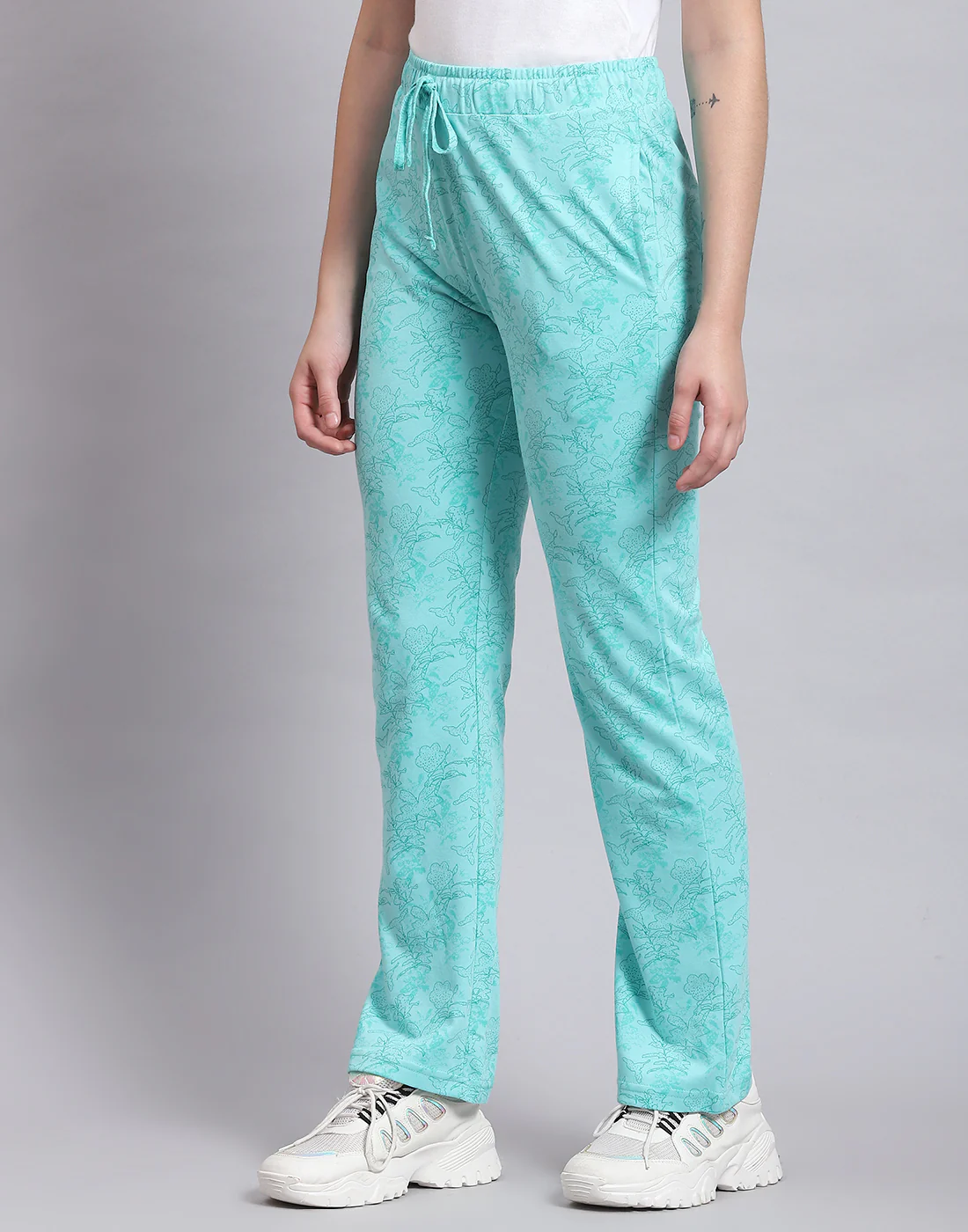 Women Turquoise Blue Printed Regular Fit Lower - Image 3