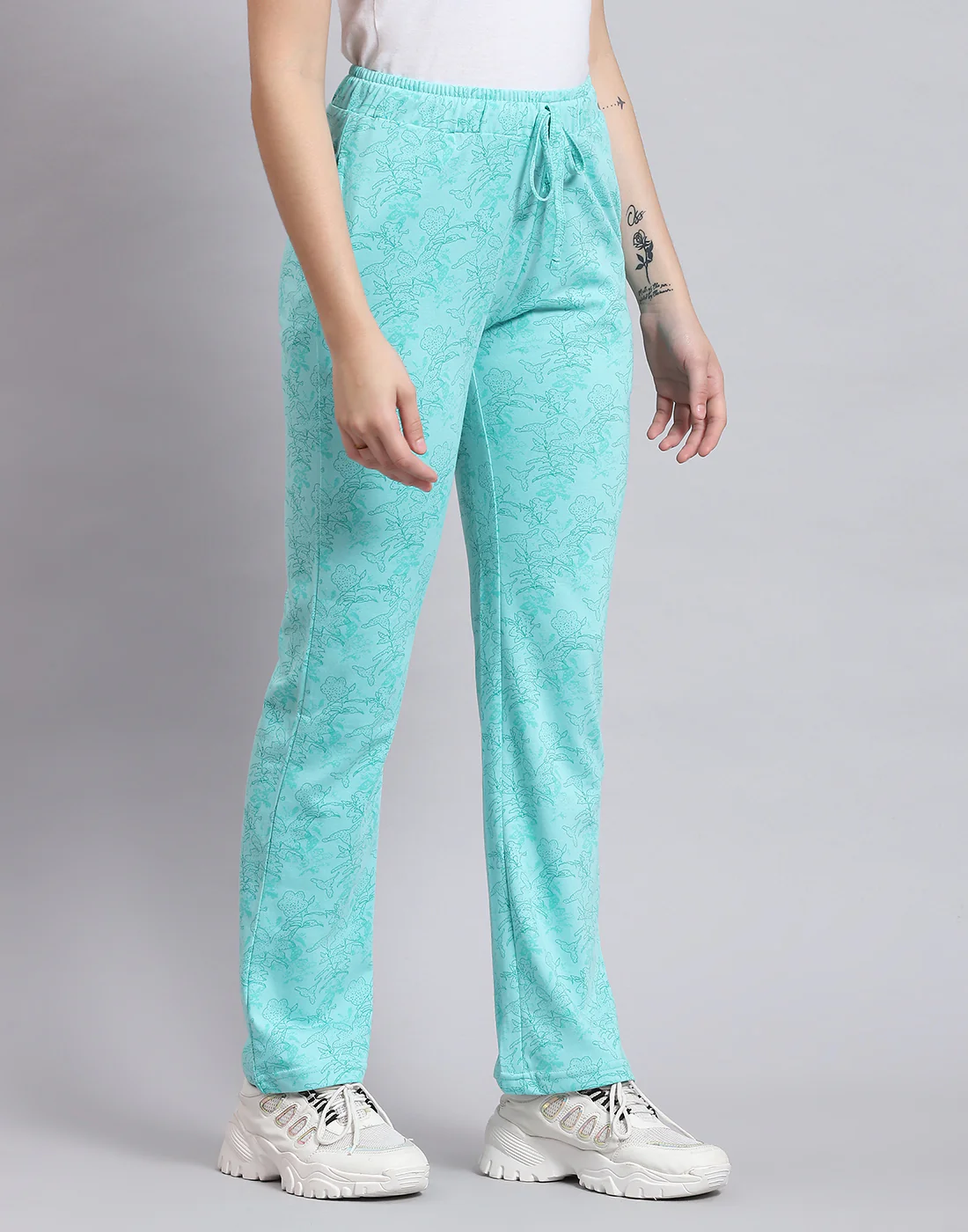 Women Turquoise Blue Printed Regular Fit Lower - Image 4
