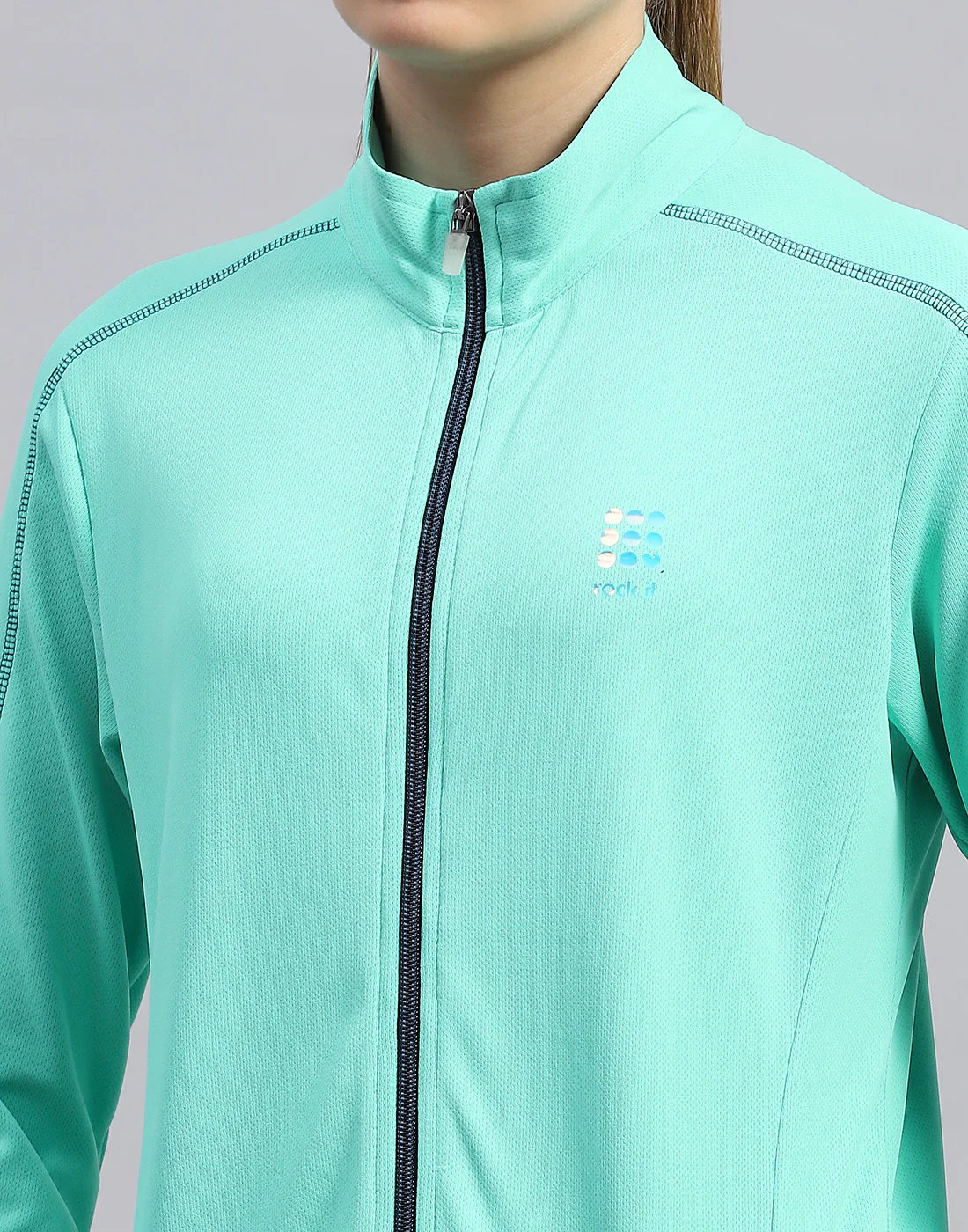 Rock.it Women Turquoise Blue Self Design Collar Full Sleeve Top - Image 6