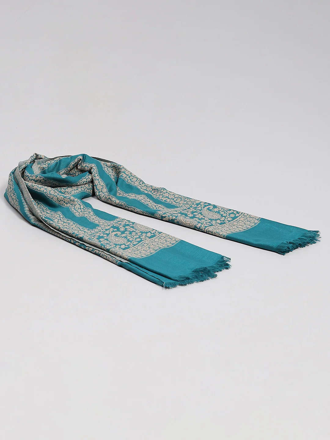Women Turquoise Blue Self Design Shawl - Image 2