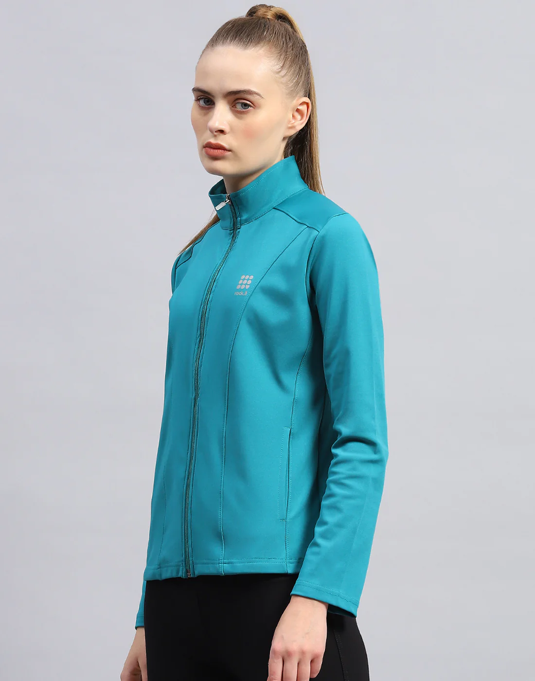 Rock.it Women Turquoise Blue Solid Collar Full Sleeve Top - Image 3