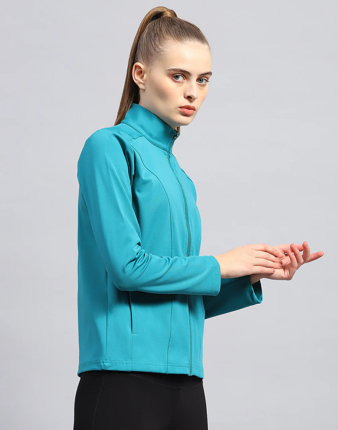 Rock.it Women Turquoise Blue Solid Collar Full Sleeve Top - Image 4