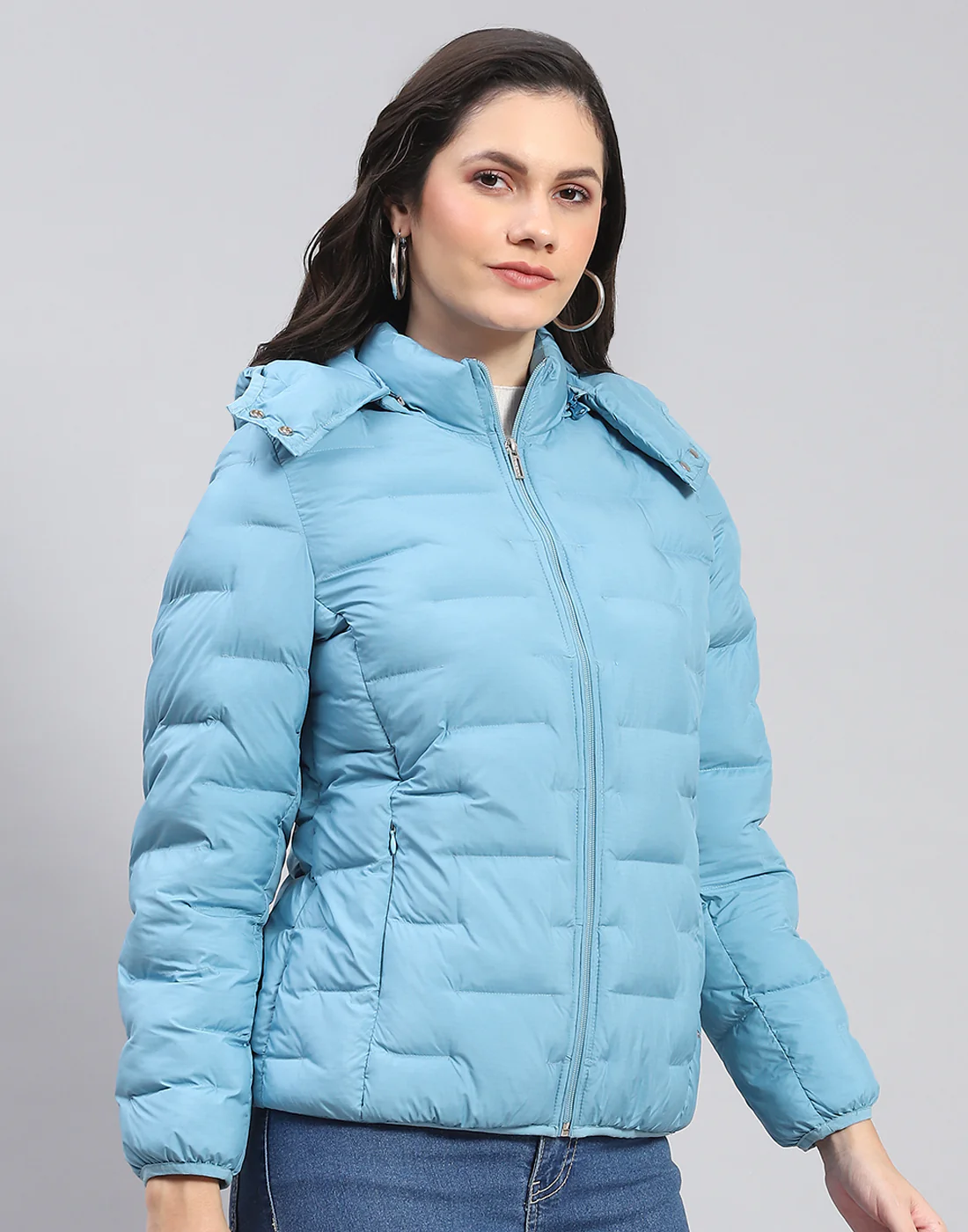 Women Turquoise Blue Solid Hooded Full Sleeve Jacket - Image 4