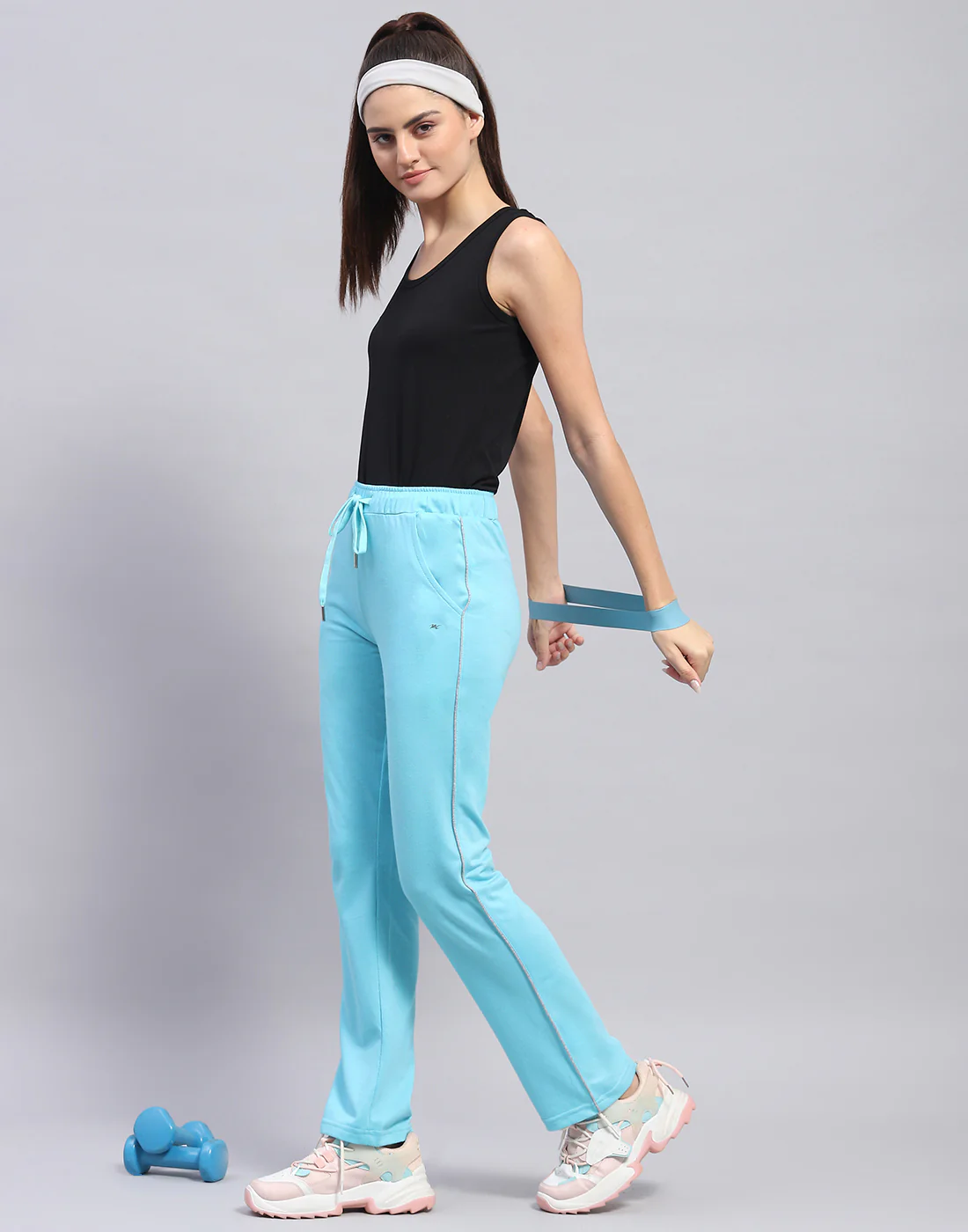 Women Turquoise Blue Solid Regular Fit Lower - Image 2