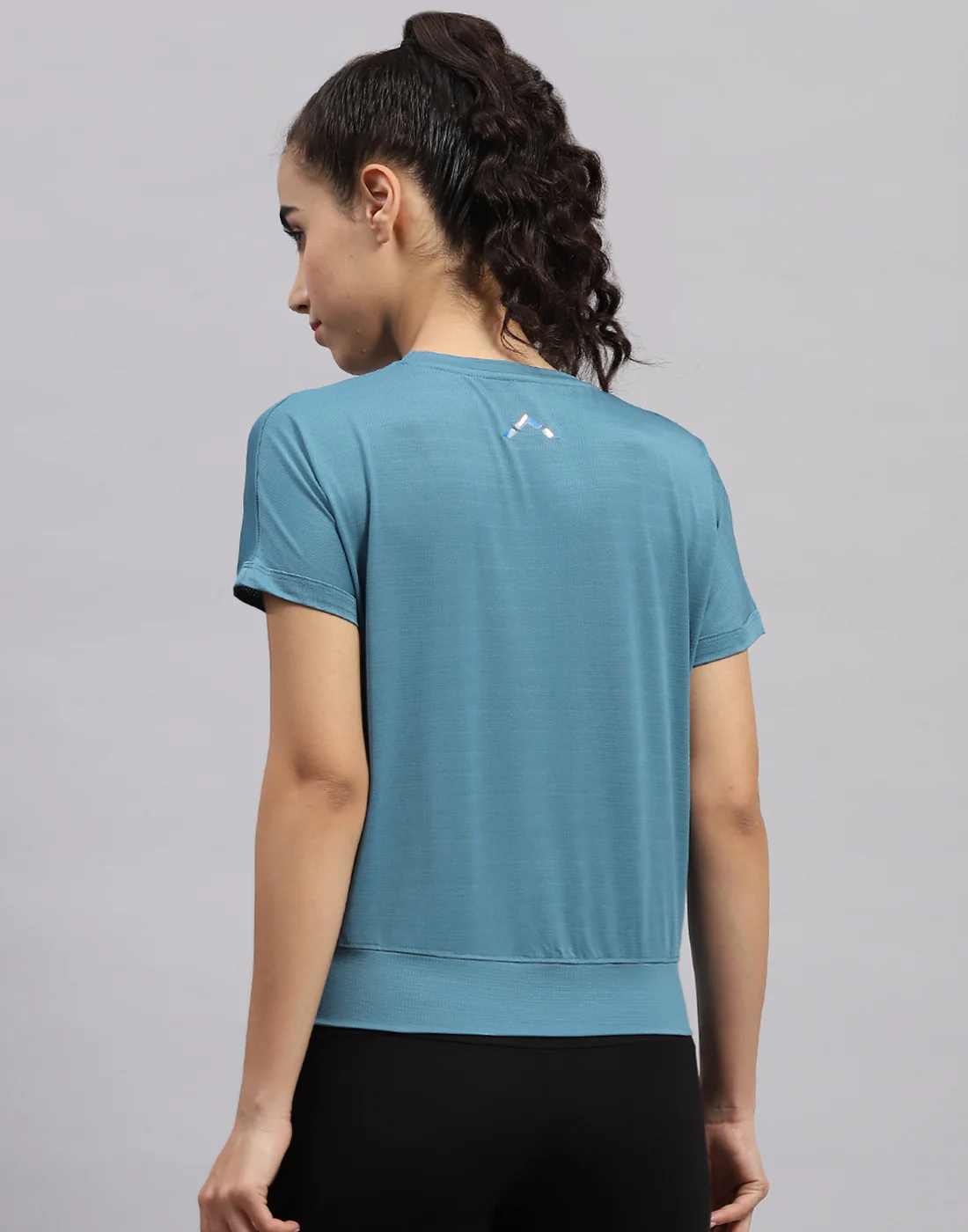 Rock.it Women Turquoise Blue Solid Round Neck Half Sleeve Top - Image 5