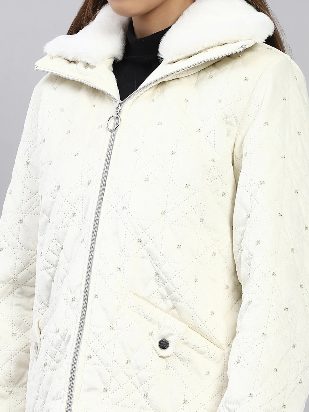 Women White Embroidered Collar Full Sleeve Jacket - Image 6