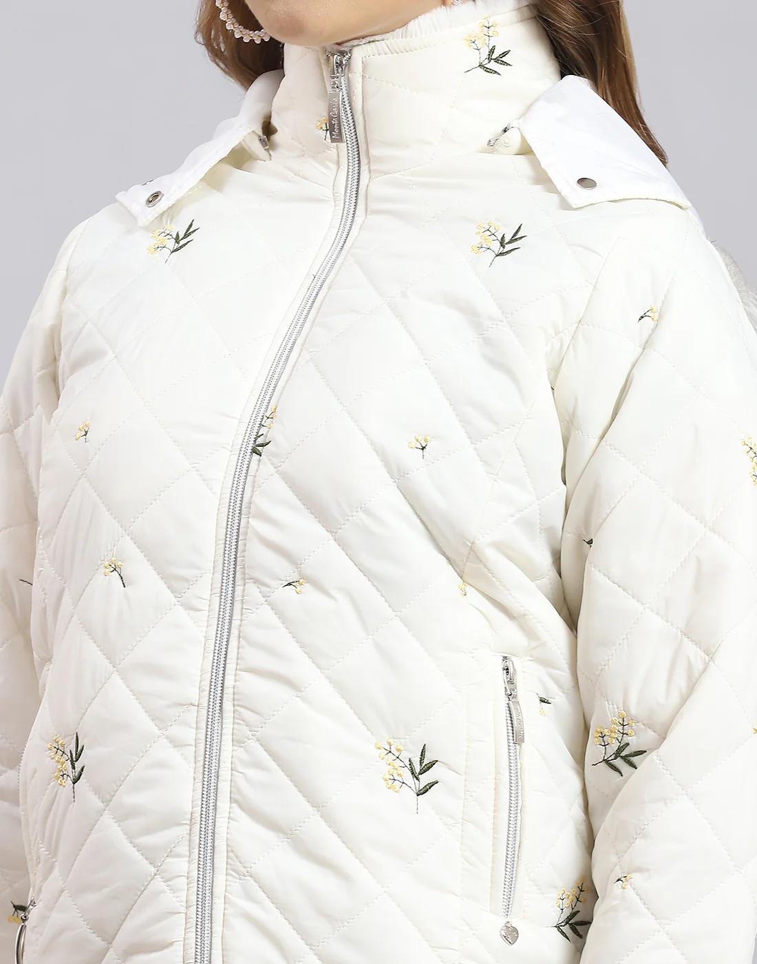Women White Embroidered Hooded Full Sleeve Jacket - Image 6