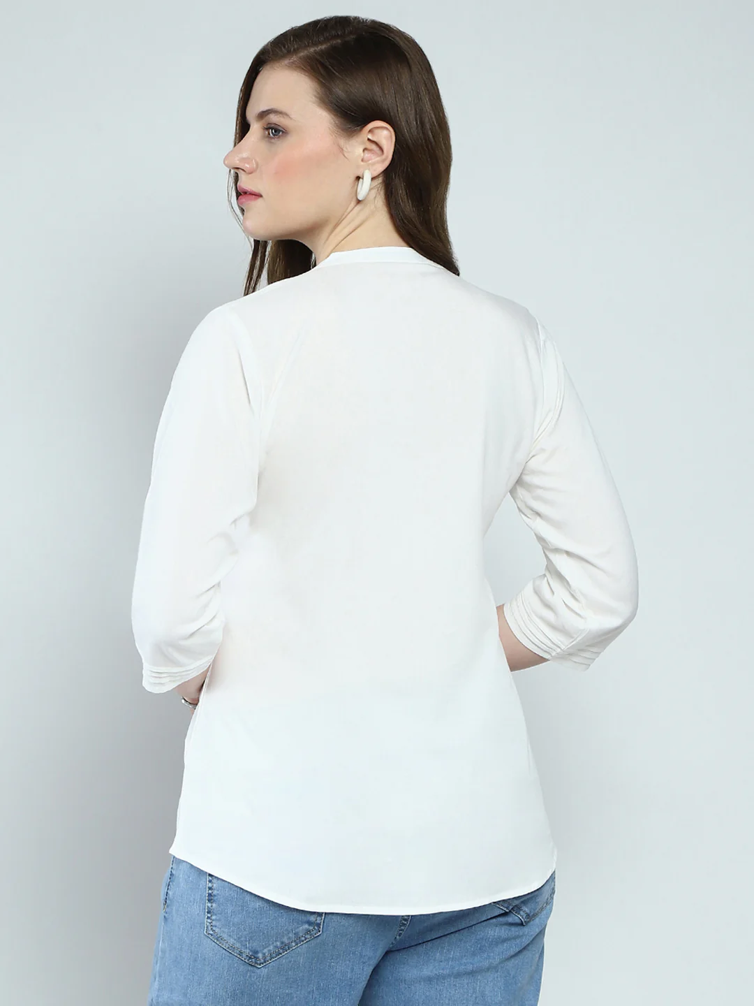 Women White Embroidered Round Neck 3/4th Sleeve Top - Image 5