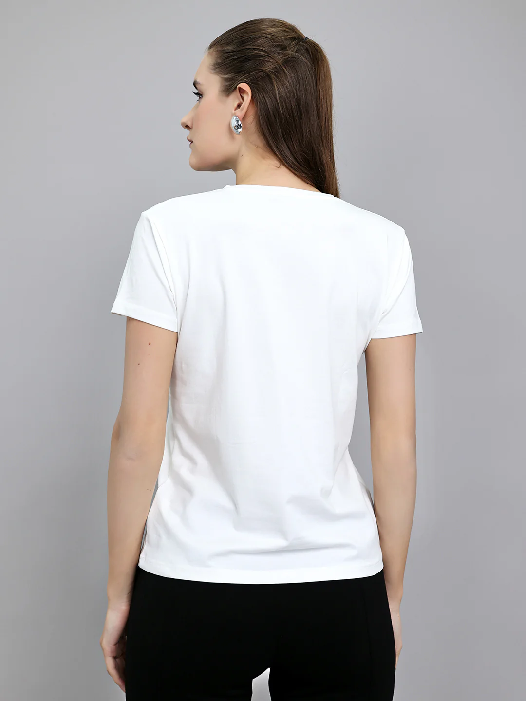 Women White Embroidered Round Neck Half Sleeve Top - Image 4