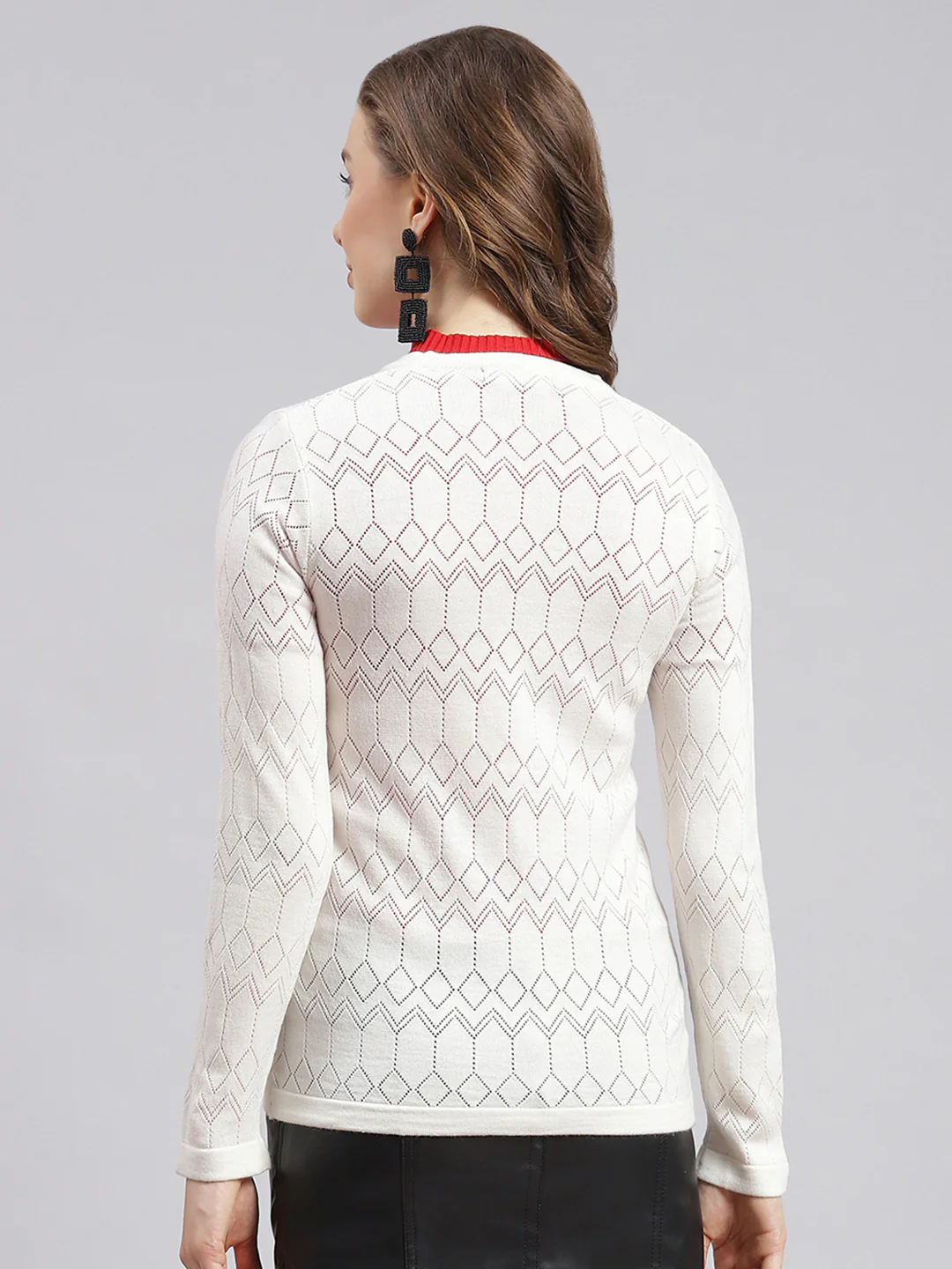 Women White Jaquard Wool blend Cardigan - Image 4