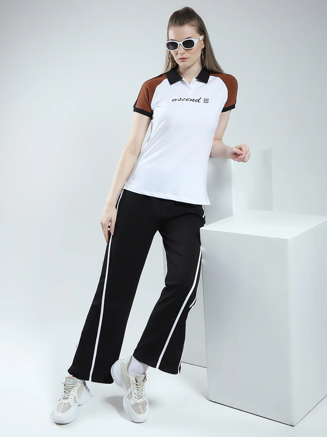 Rock.it Women White Printed Collar Half Sleeve T-Shirt - Image 2