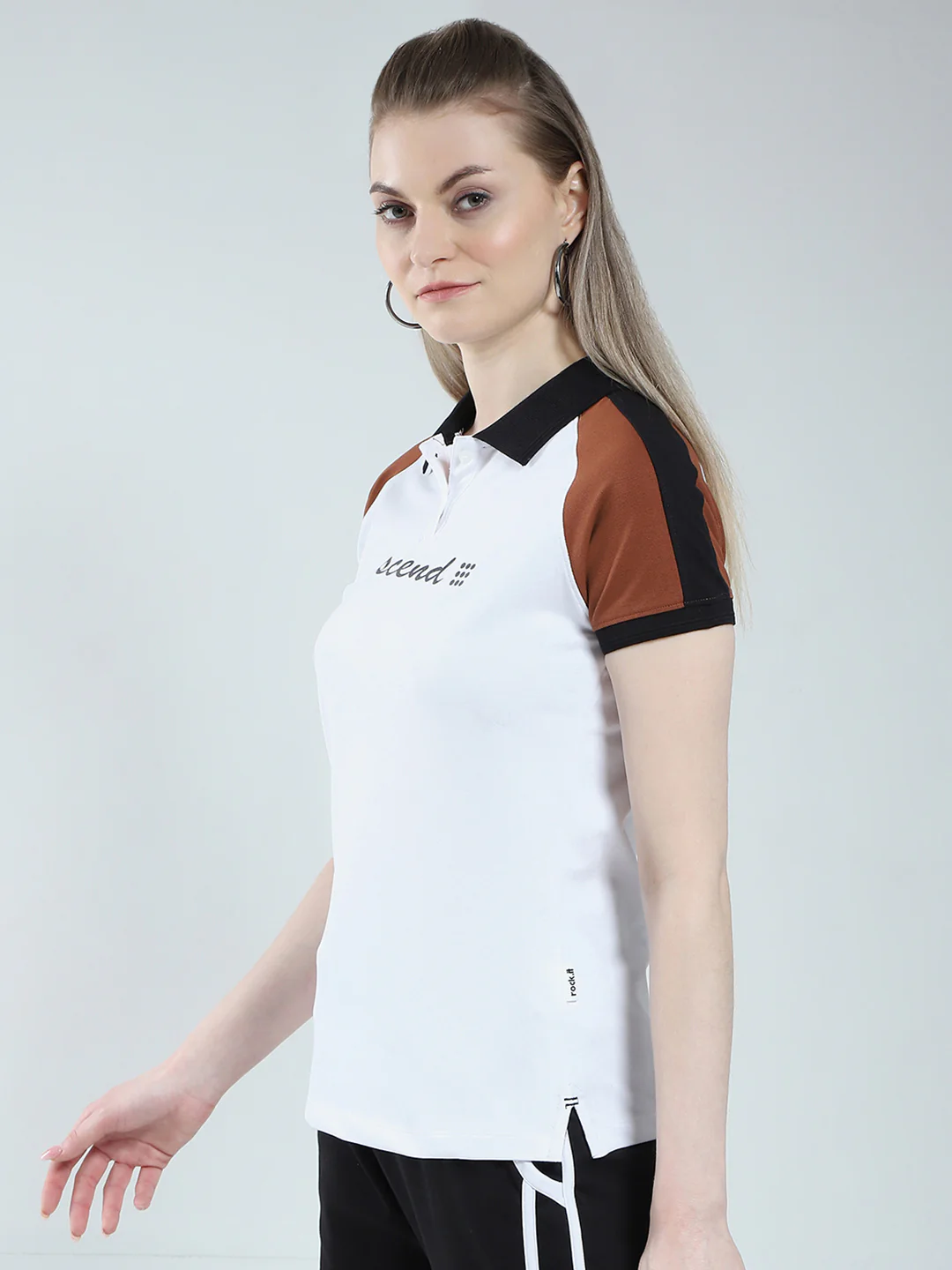 Rock.it Women White Printed Collar Half Sleeve T-Shirt - Image 3