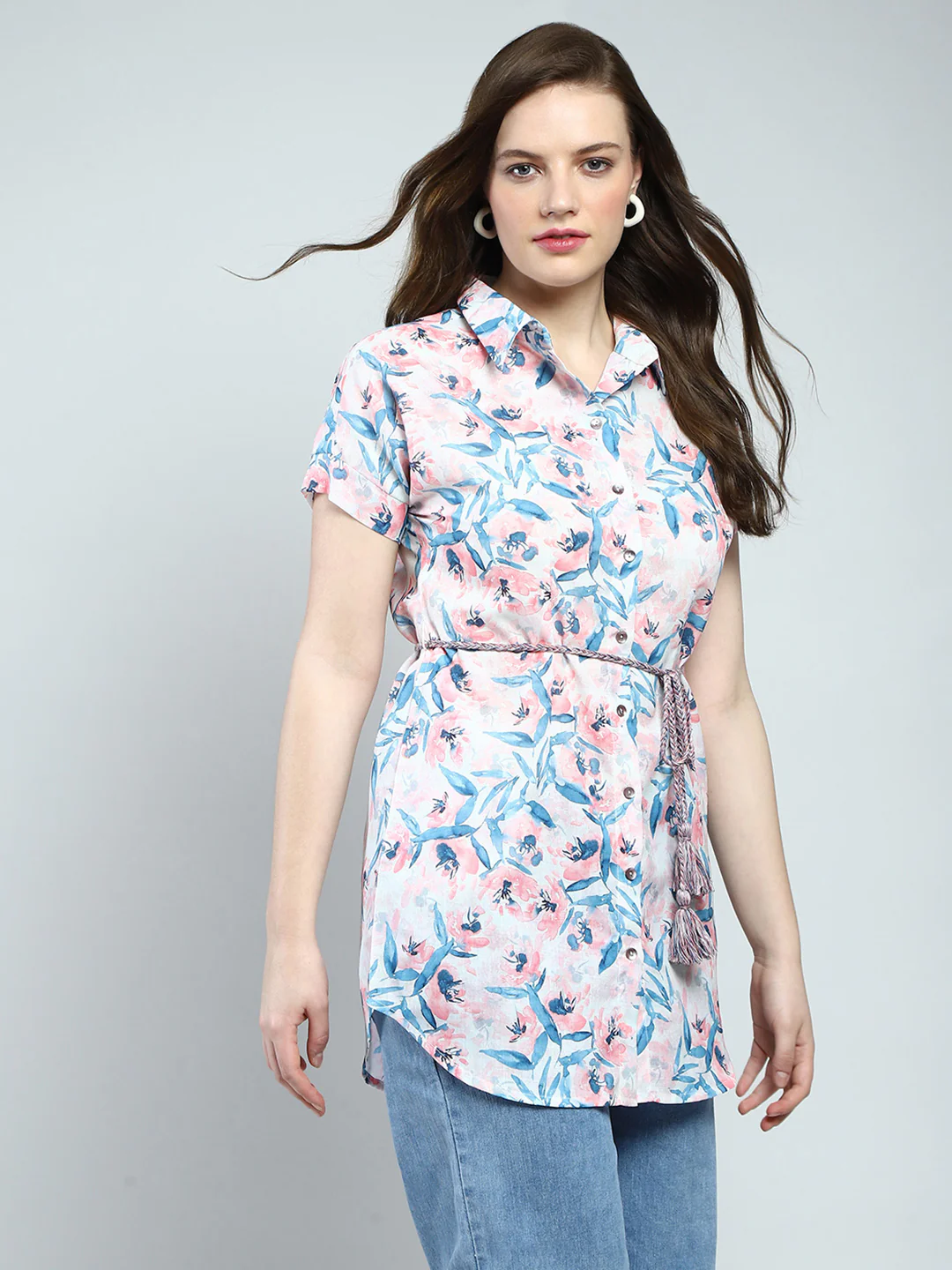 Women White Printed Collar Half Sleeve Tunic - Image 4