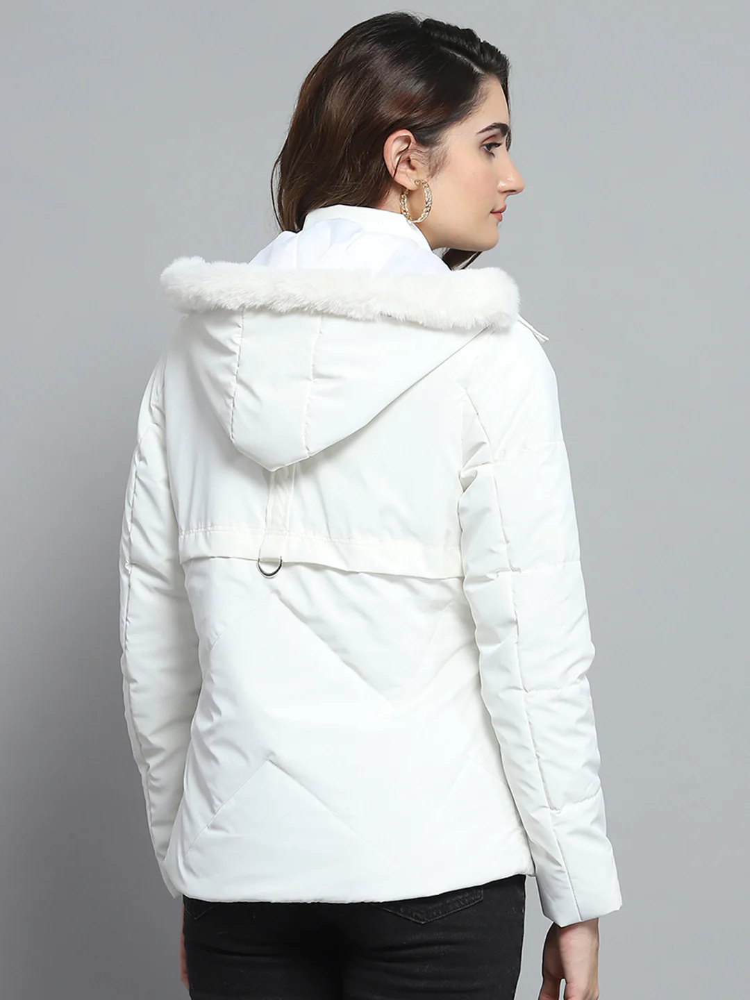 Women White Printed Detachable Hood Full Sleeve Jacket - Image 5