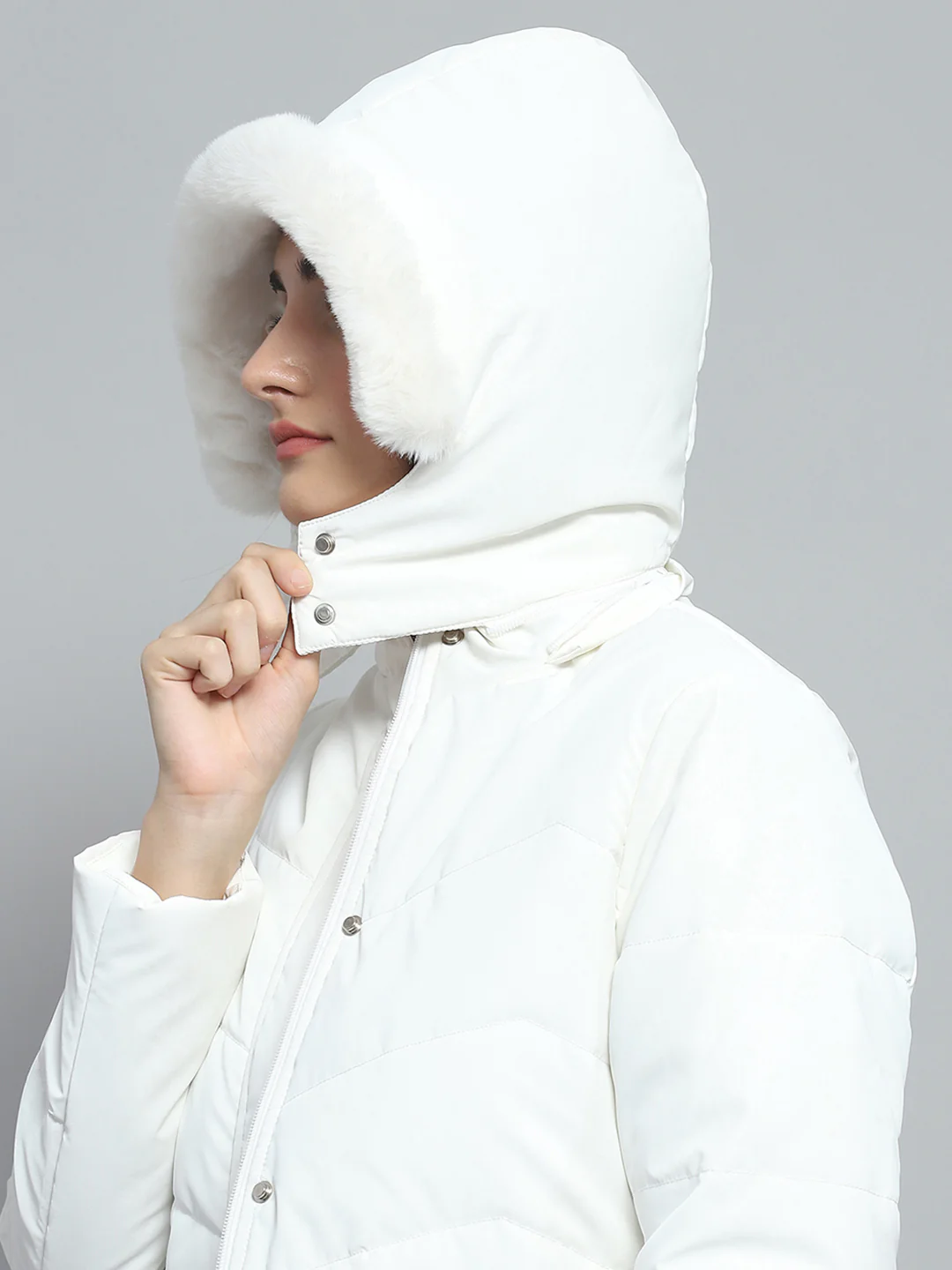Women White Printed Detachable Hood Full Sleeve Jacket - Image 7
