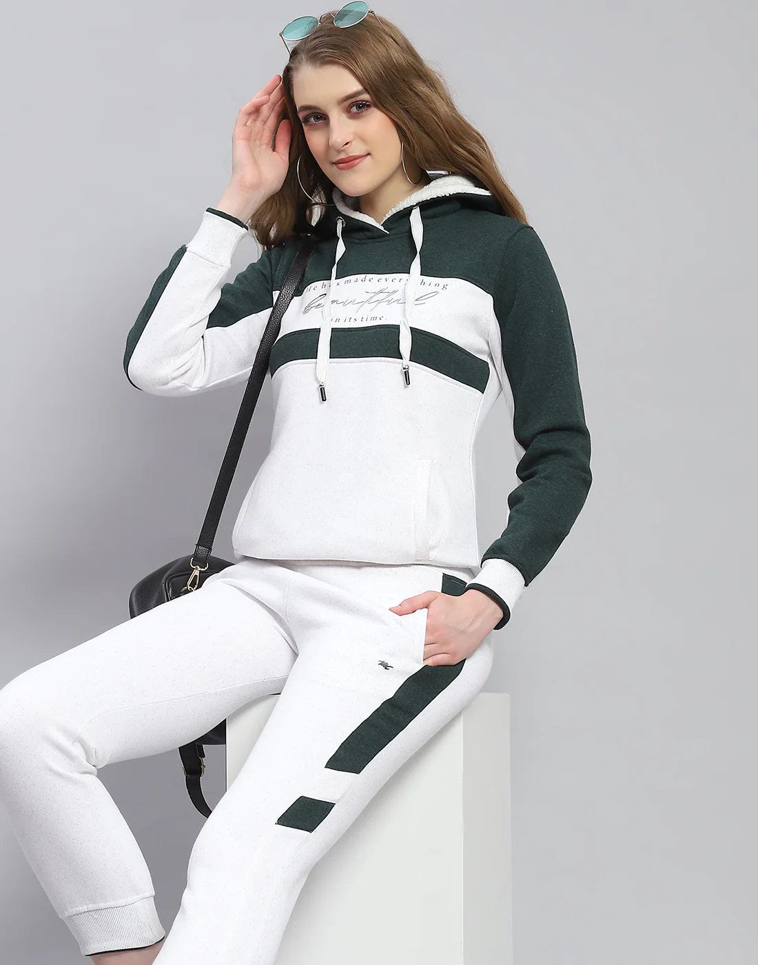 Women White Printed Hooded Full Sleeve Tracksuit - Image 6