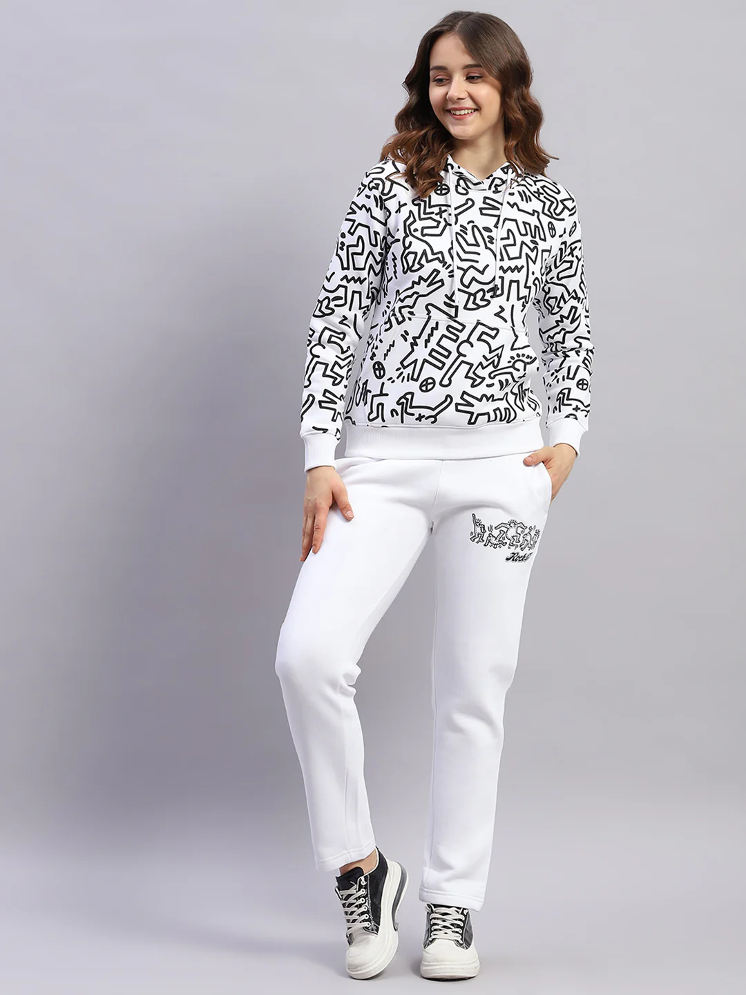 Rock.it Women White Printed Hooded Full Sleeve Tracksuit - Image 2