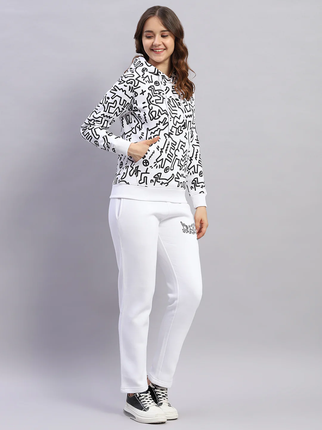 Rock.it Women White Printed Hooded Full Sleeve Tracksuit - Image 4