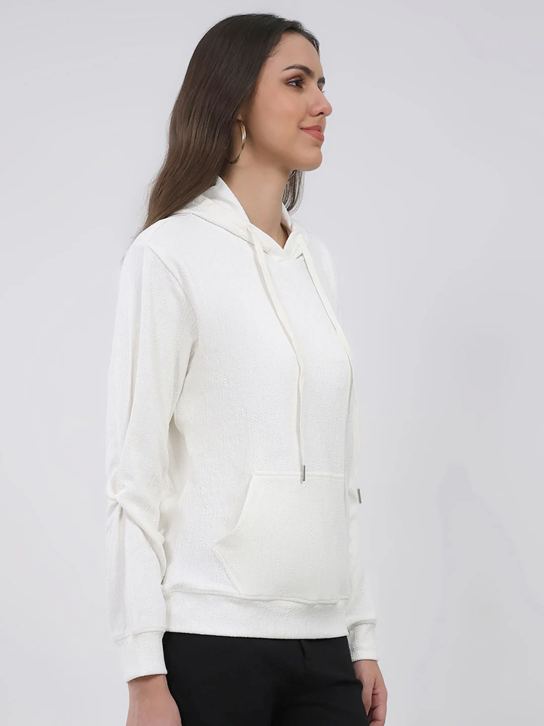 Women White Printed Hooded Full Sleeve Winter Top - Image 4