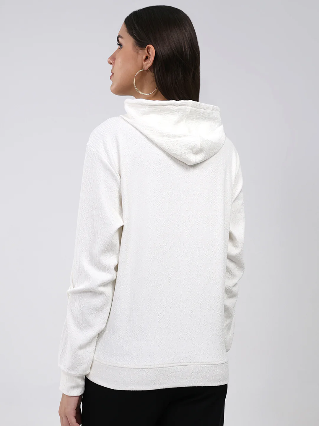 Women White Printed Hooded Full Sleeve Winter Top - Image 5