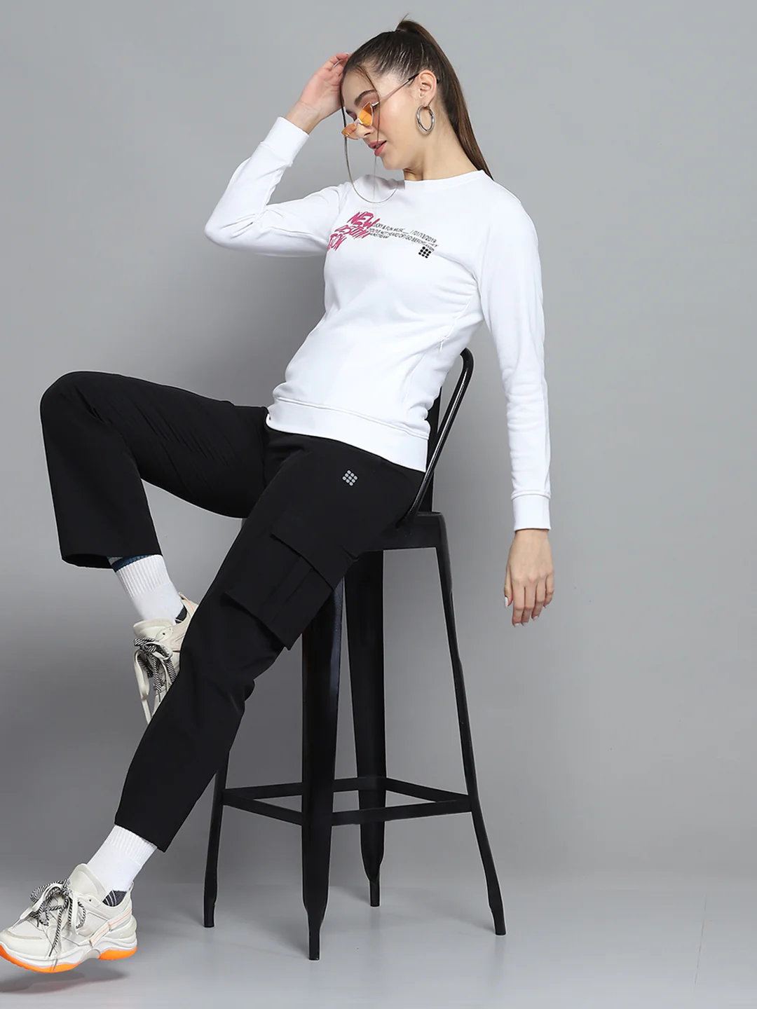 Rock.it Women White Printed Round Neck Full Sleeve Sweatshirt - Image 2