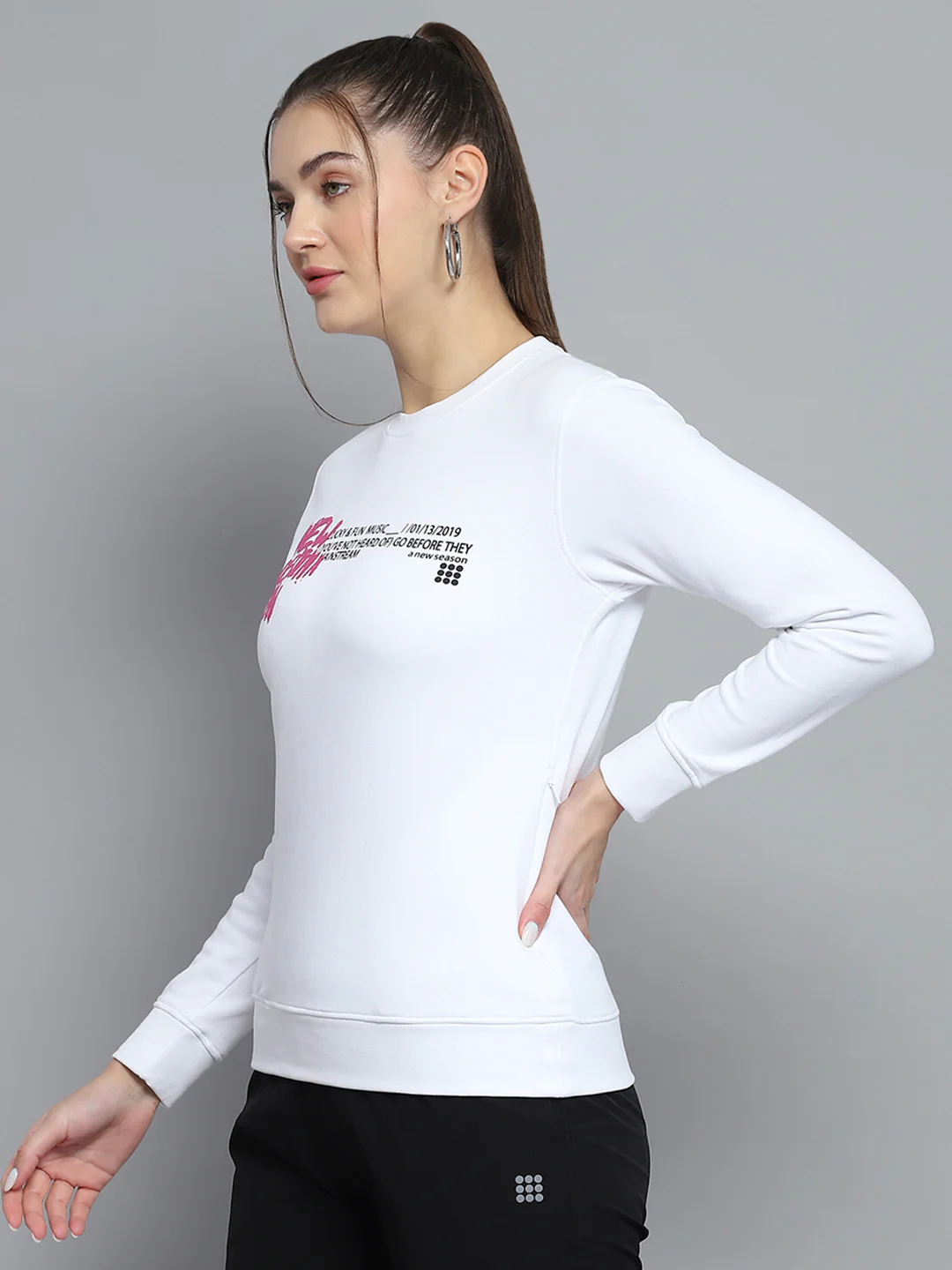 Rock.it Women White Printed Round Neck Full Sleeve Sweatshirt - Image 3