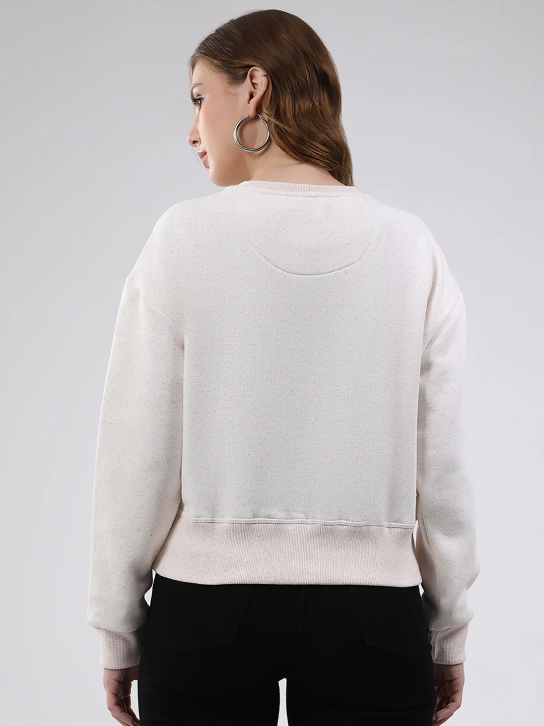 Women White Printed Round Neck Full Sleeve Sweatshirt - Image 5