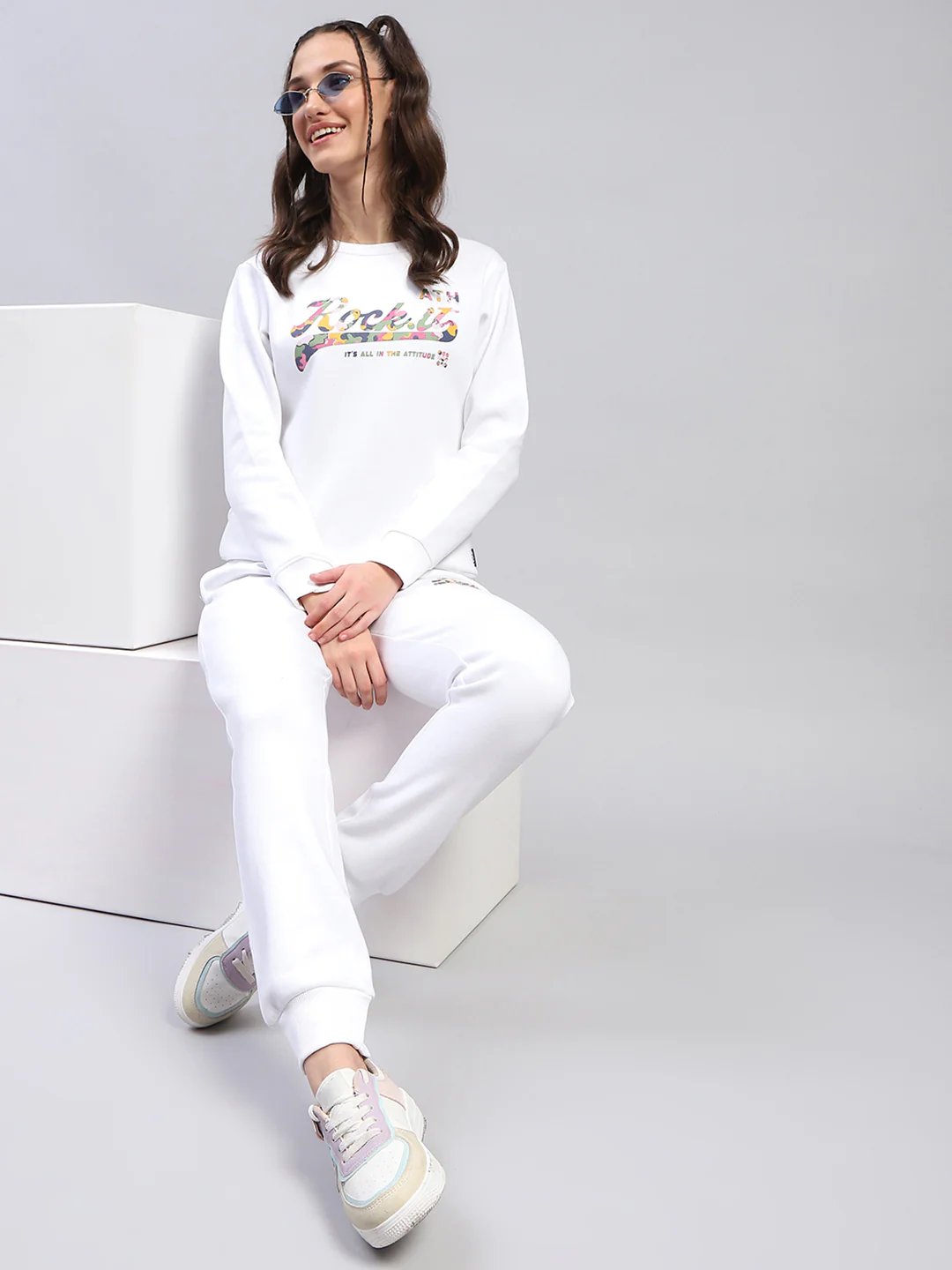 Rock.it Women White Printed Round Neck Full Sleeve Cords Set - Image 2