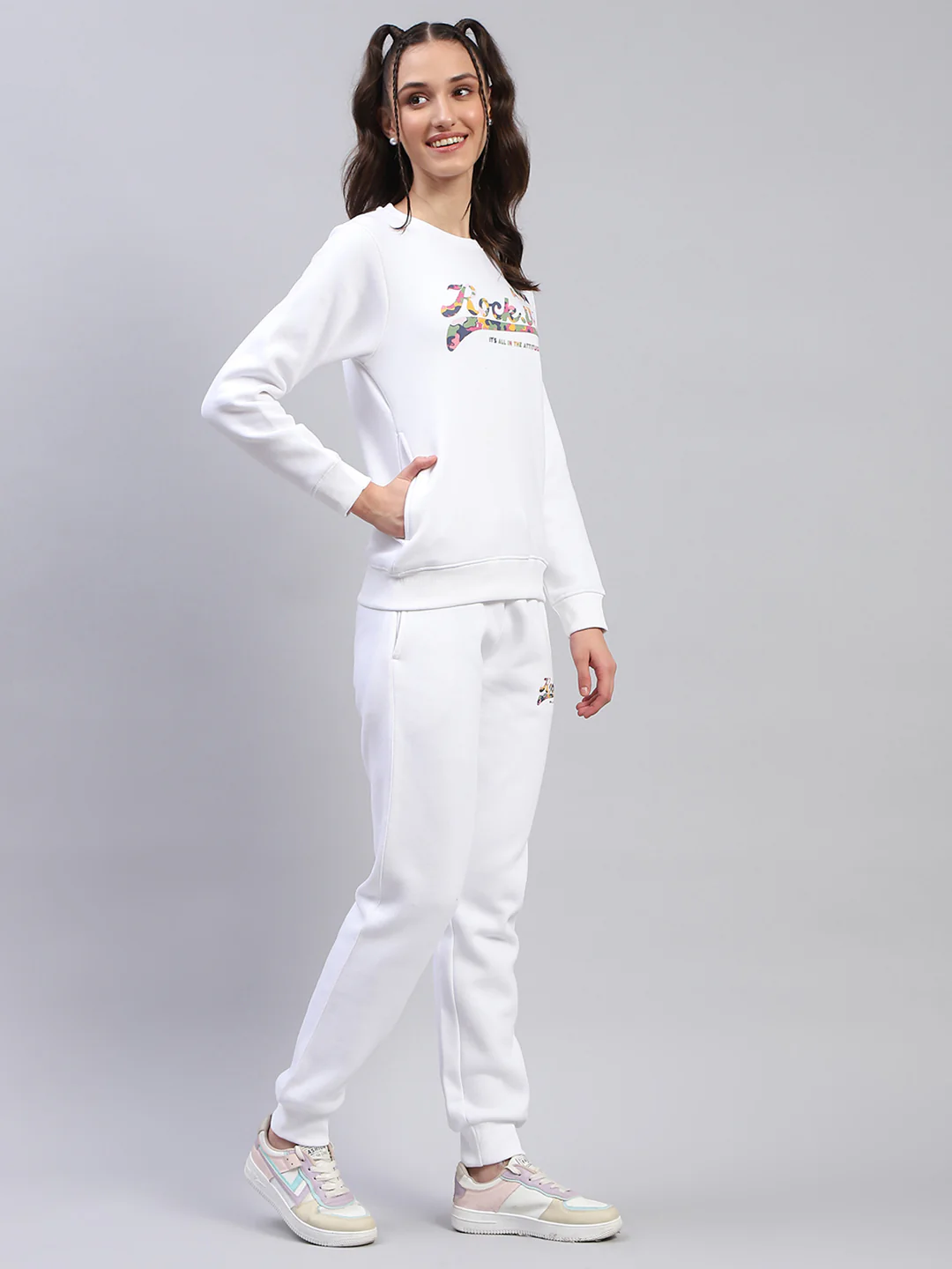 Rock.it Women White Printed Round Neck Full Sleeve Cords Set - Image 4