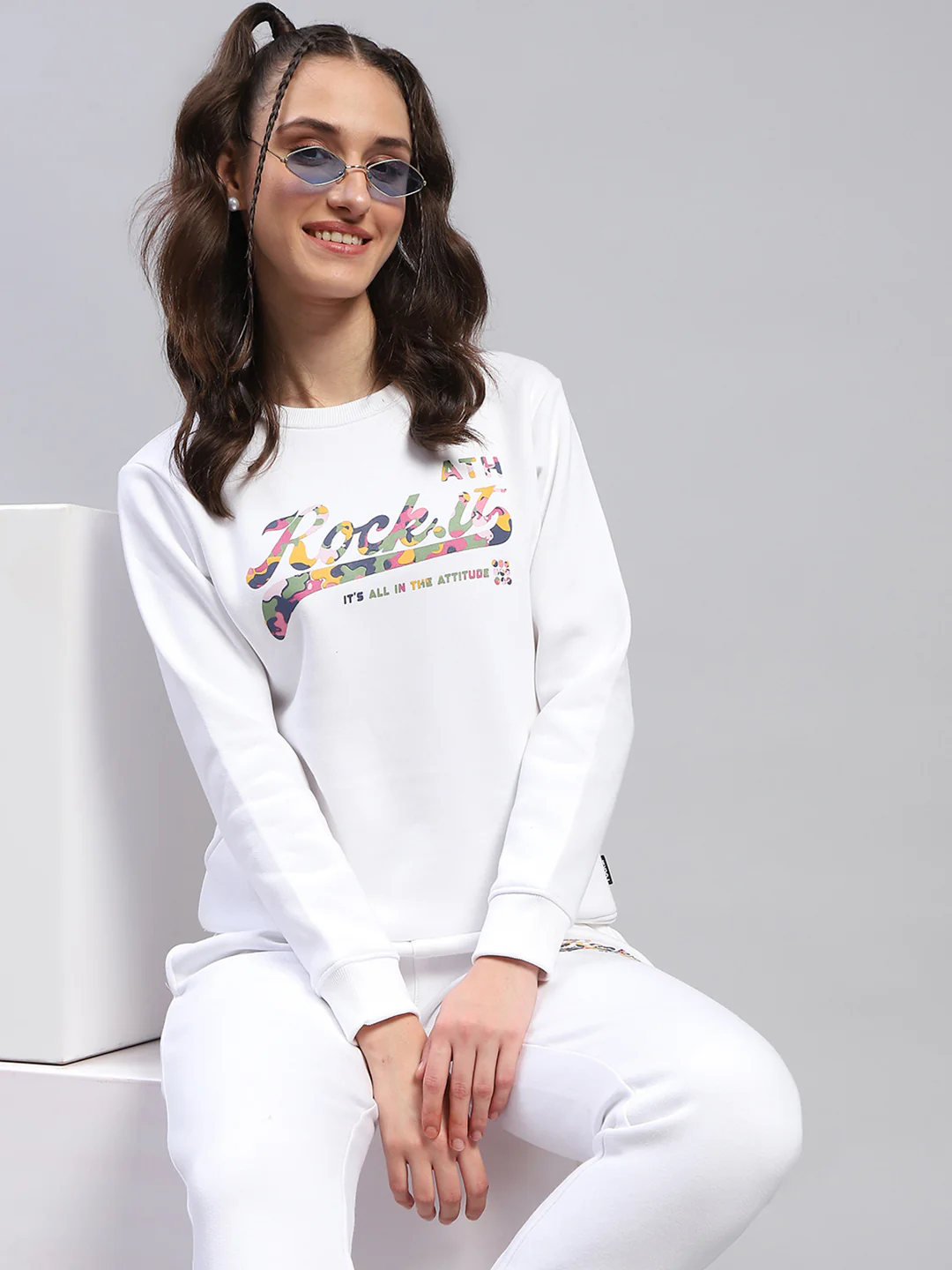 Rock.it Women White Printed Round Neck Full Sleeve Cords Set - Image 6