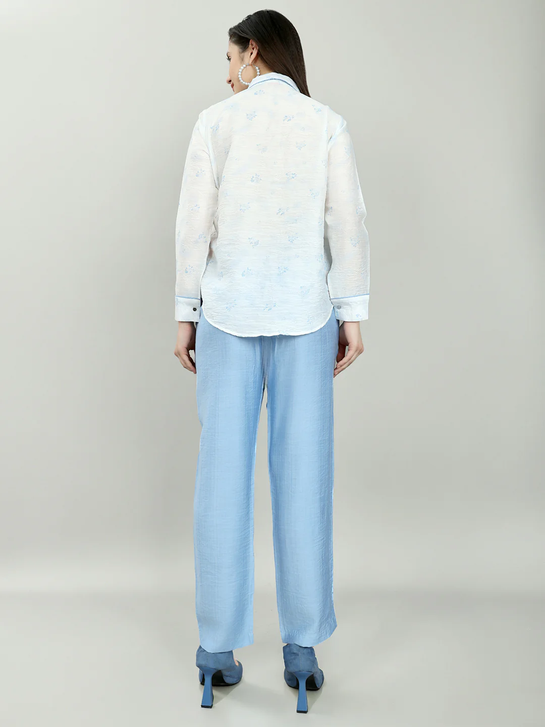Women White Printed Round Neck Half Sleeve Cords Set - Image 4
