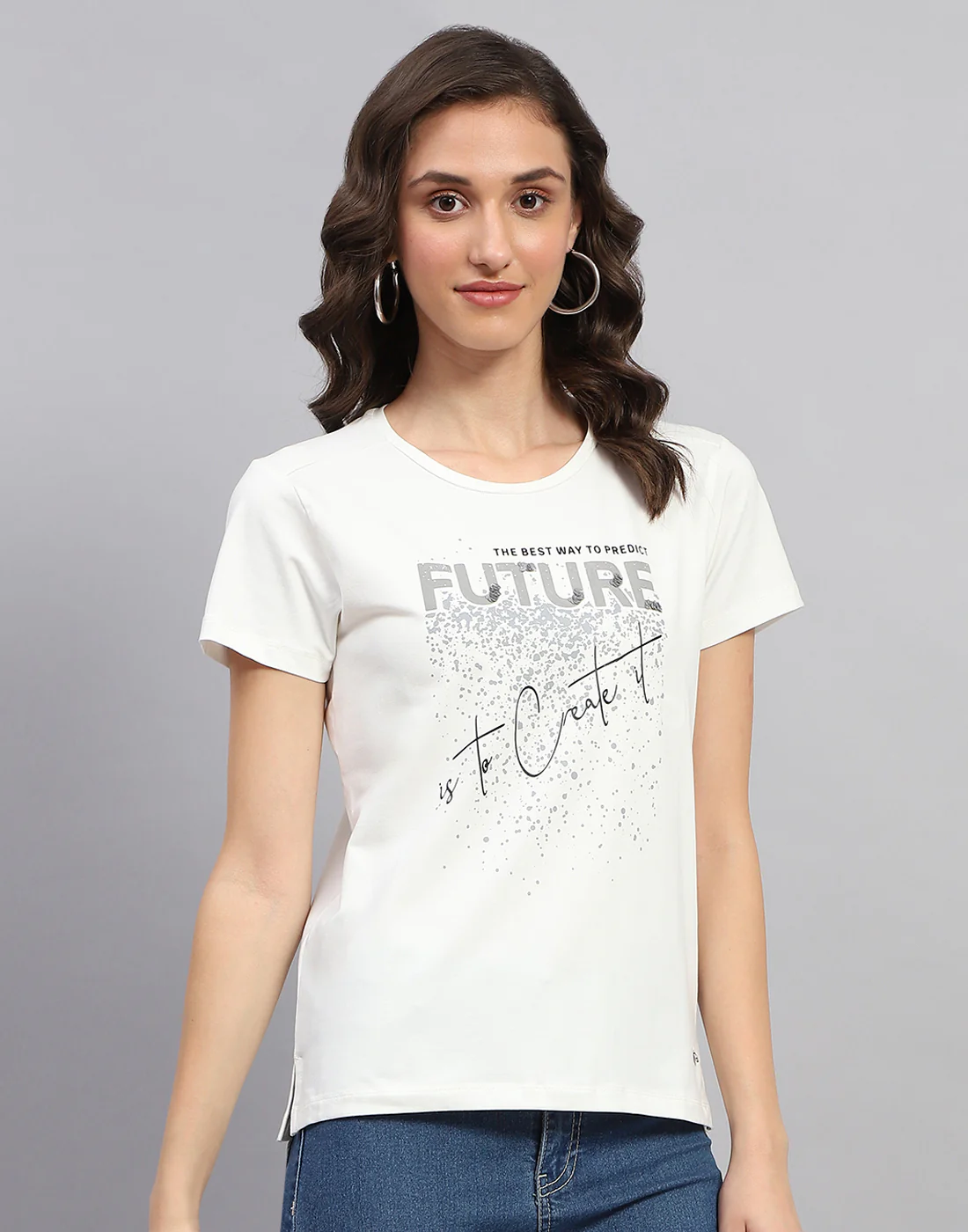 Women White Printed Round Neck Half Sleeve Top - Image 4