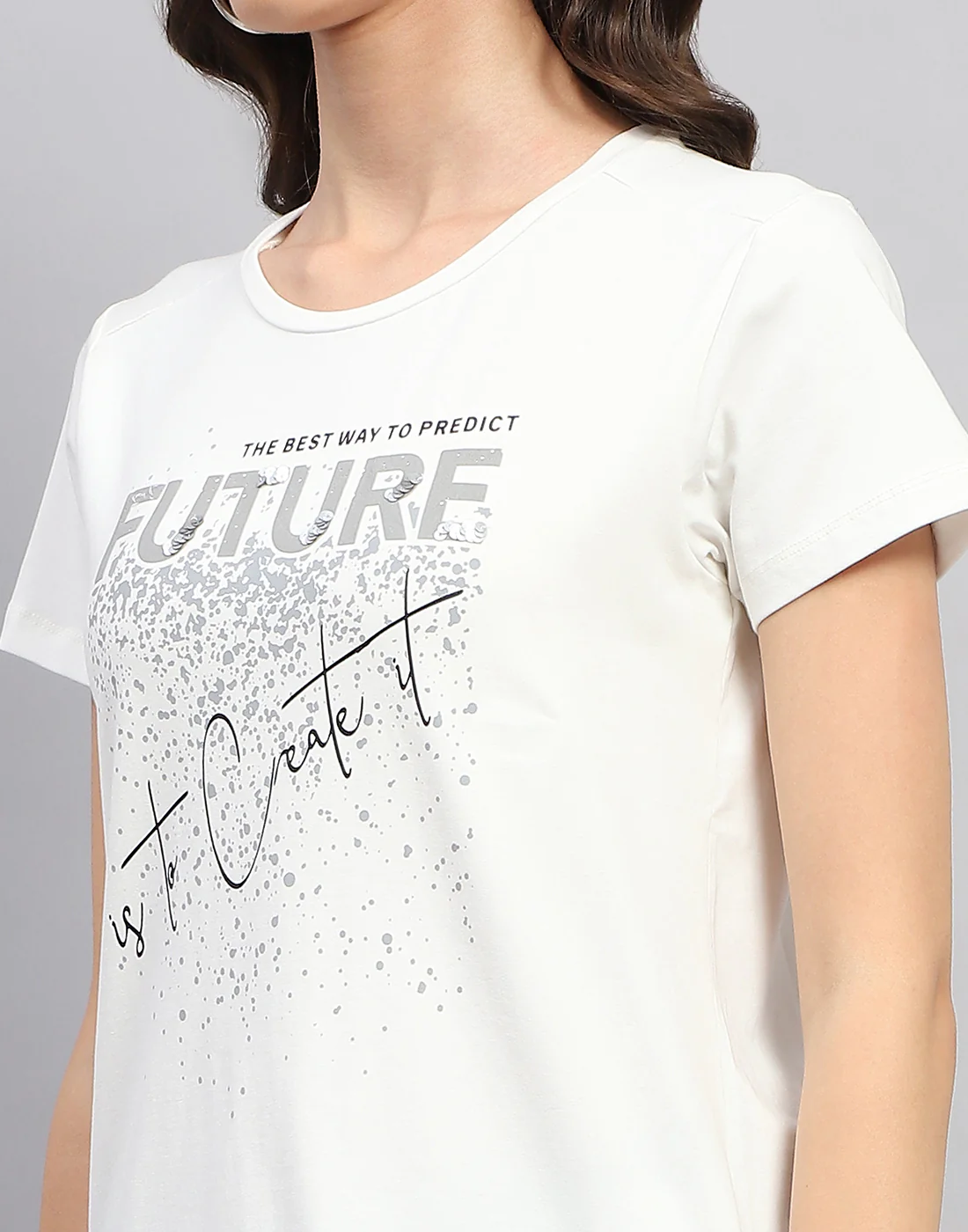 Women White Printed Round Neck Half Sleeve Top - Image 6