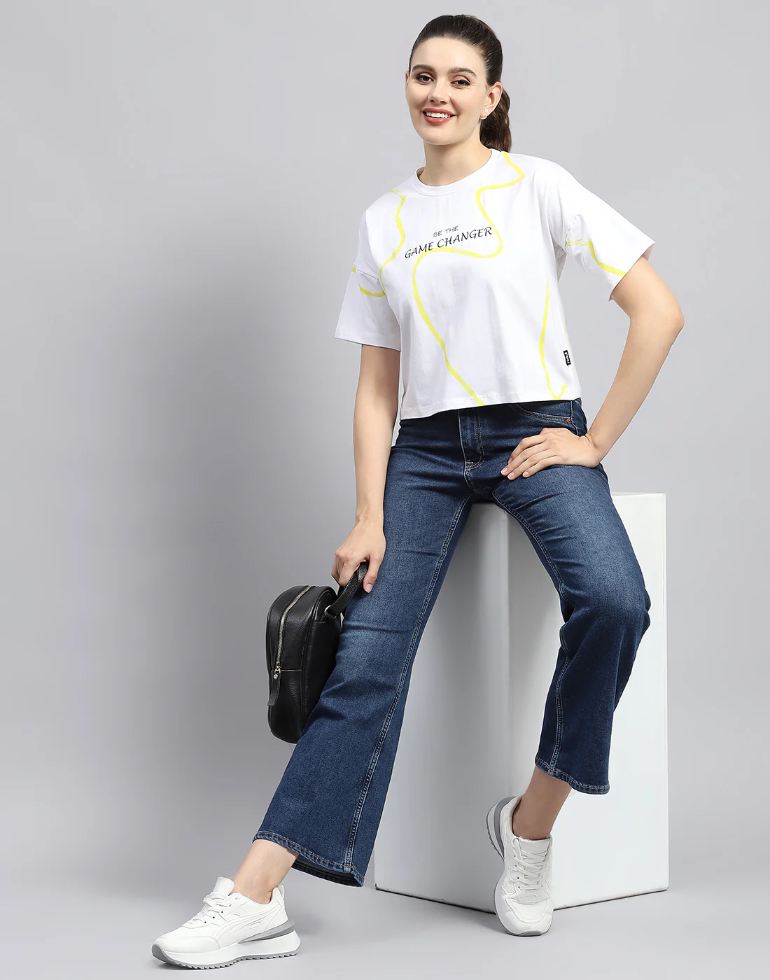Rock.it Women White Printed Round Neck Half Sleeve Top - Image 2