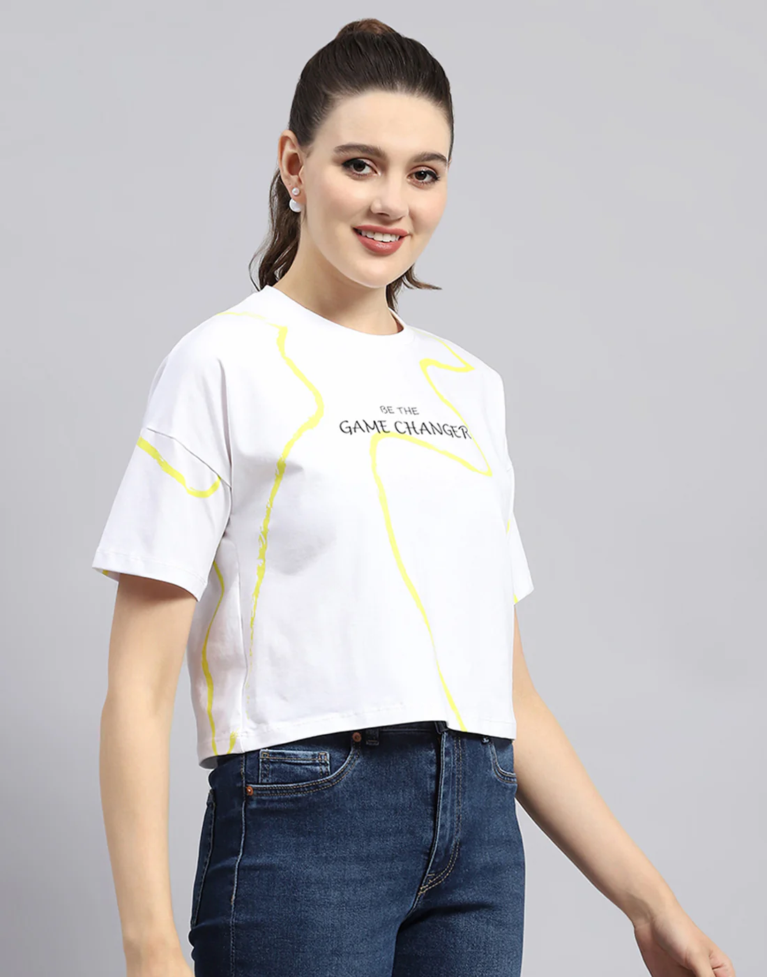 Rock.it Women White Printed Round Neck Half Sleeve Top - Image 4