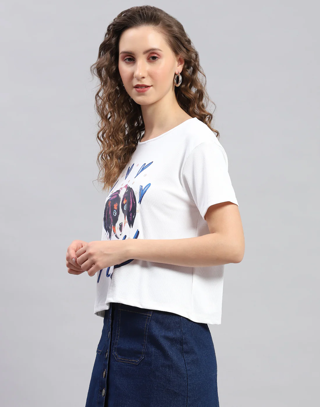 Women White Printed Round Neck Half Sleeve Top - Image 3