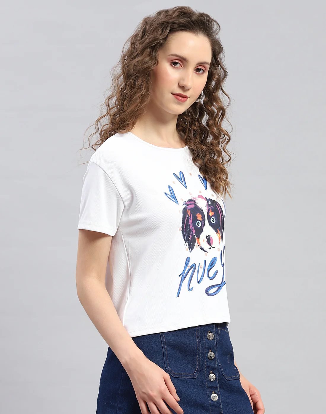Women White Printed Round Neck Half Sleeve Top - Image 4