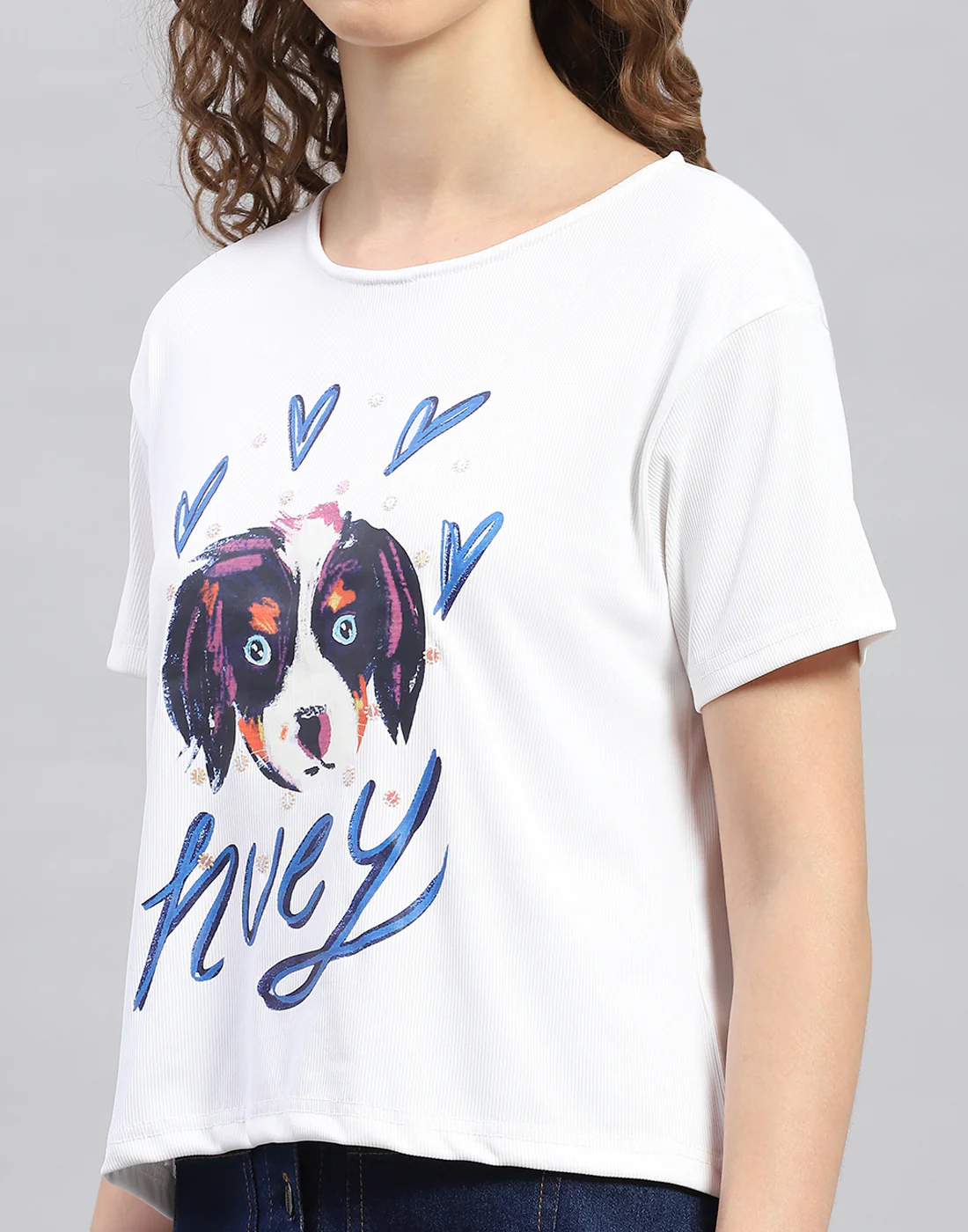 Women White Printed Round Neck Half Sleeve Top - Image 6