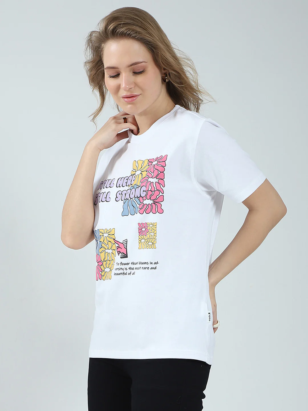 Rock.it Women White Printed Round Neck Half Sleeve Top - Image 3