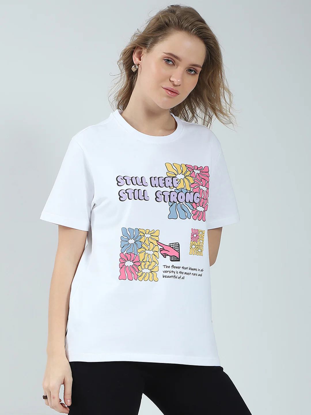 Rock.it Women White Printed Round Neck Half Sleeve Top - Image 4