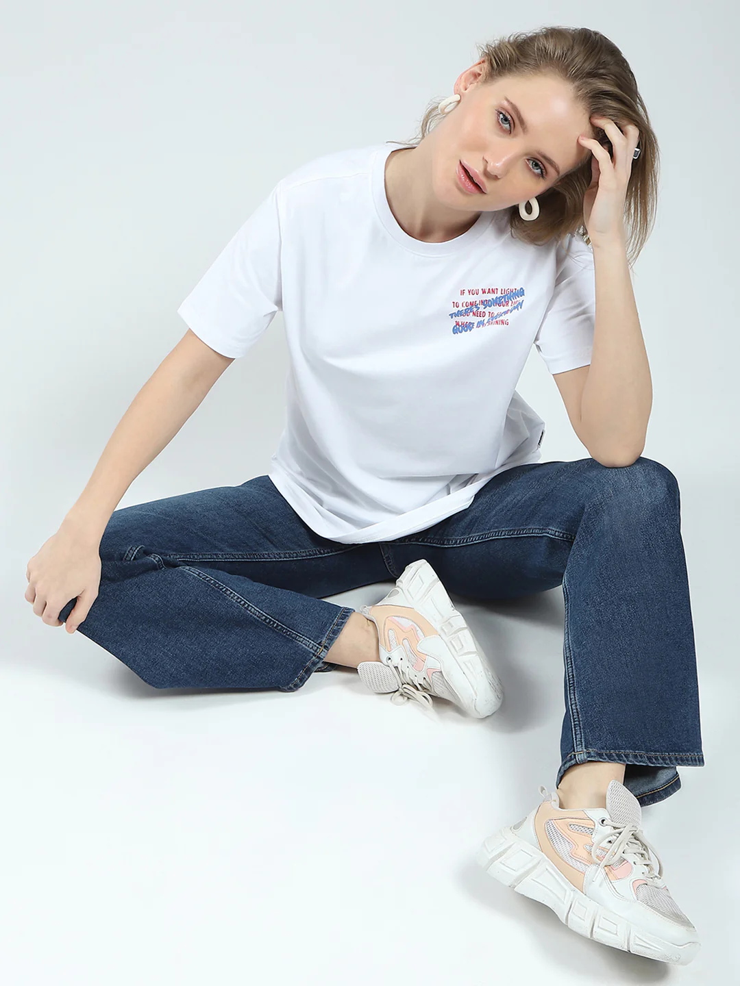 Rock.it Women White Printed Round Neck Half Sleeve Top - Image 2