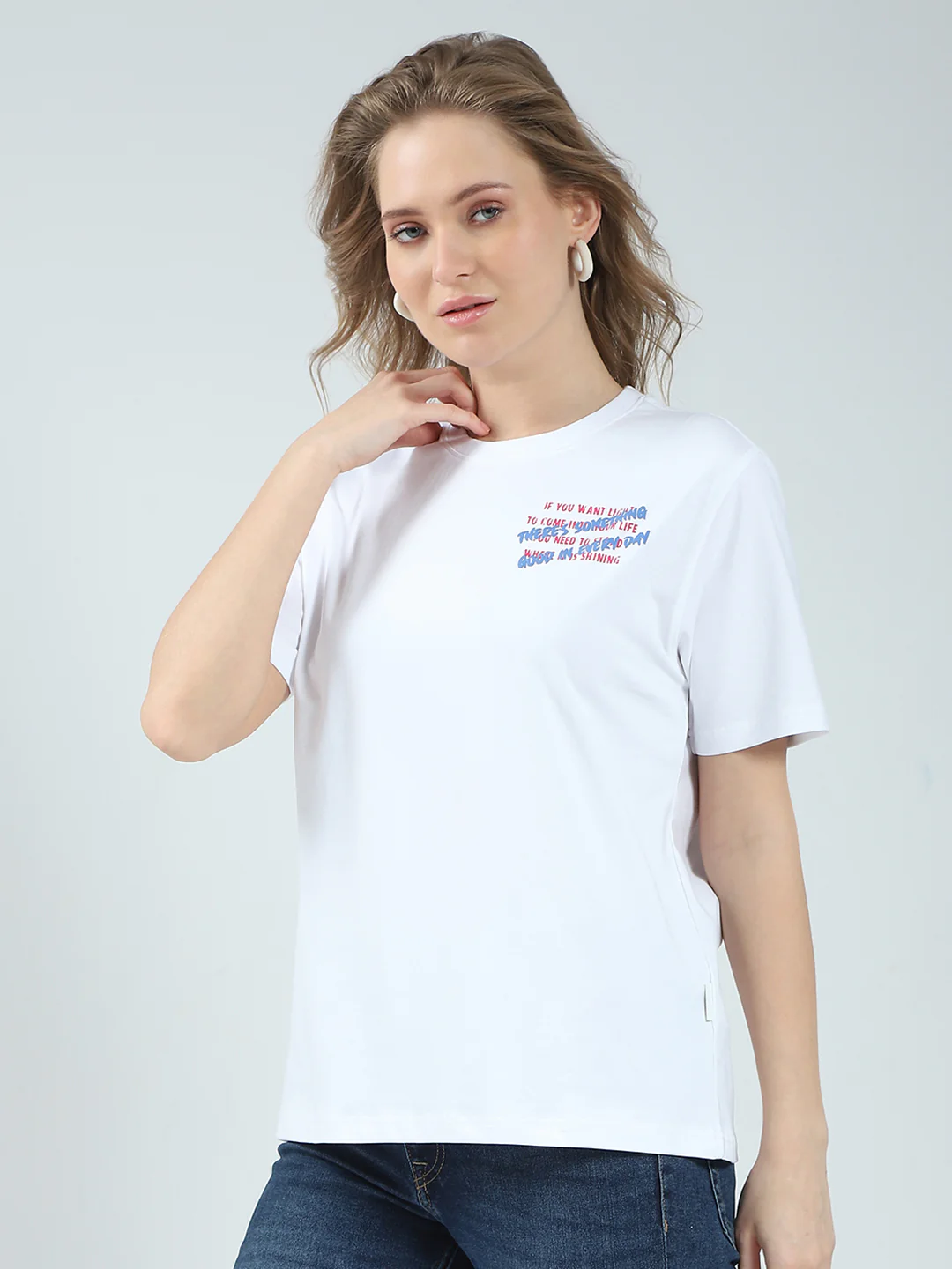 Rock.it Women White Printed Round Neck Half Sleeve Top - Image 3