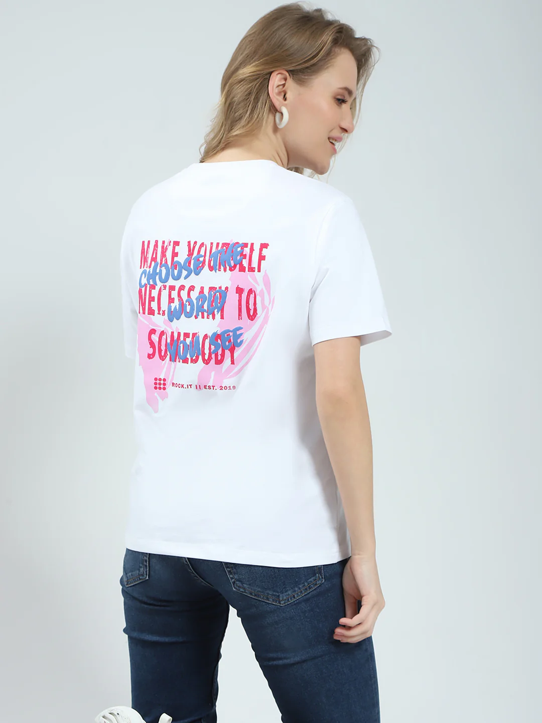 Rock.it Women White Printed Round Neck Half Sleeve Top - Image 6