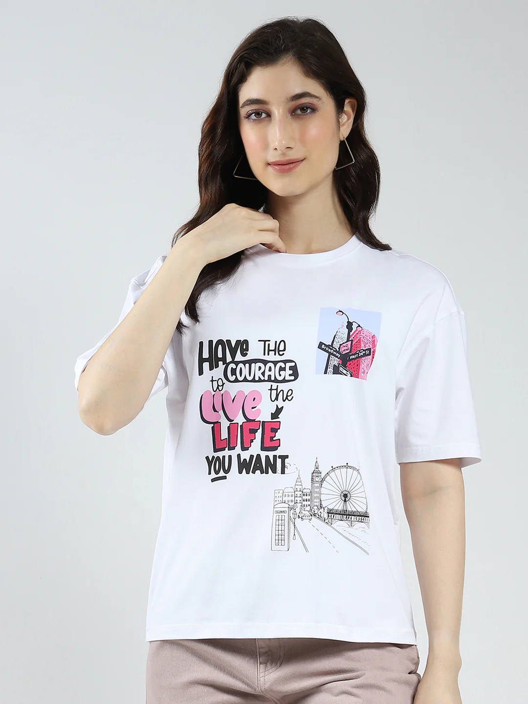 Rock.it Women White Printed Round Neck Half Sleeve Top - Image 3
