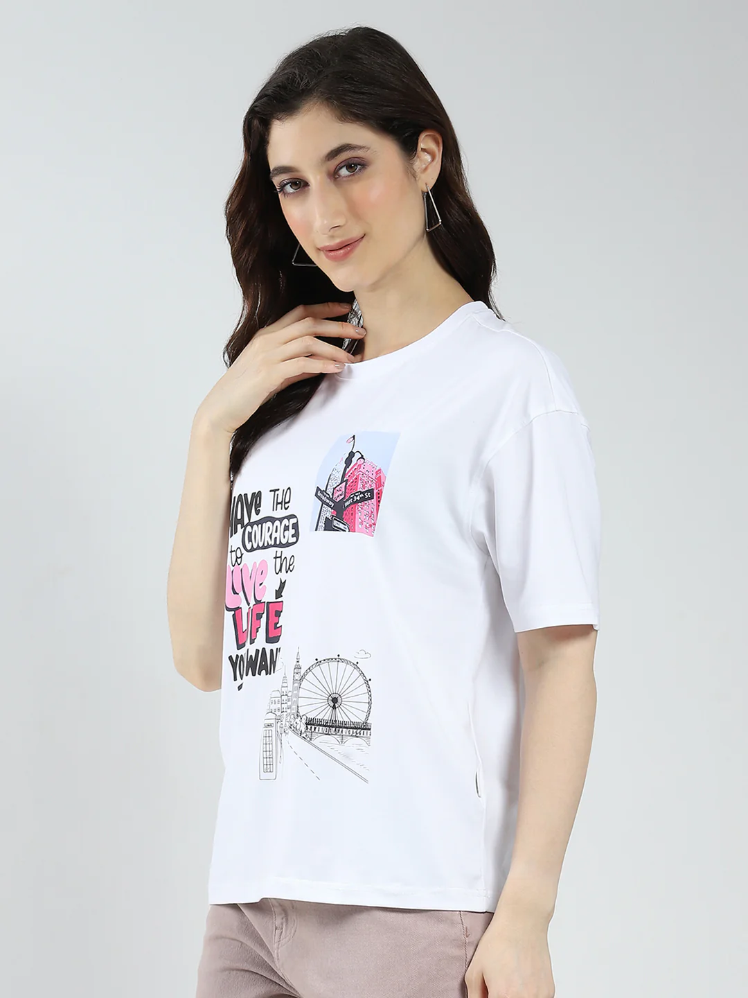 Rock.it Women White Printed Round Neck Half Sleeve Top - Image 4
