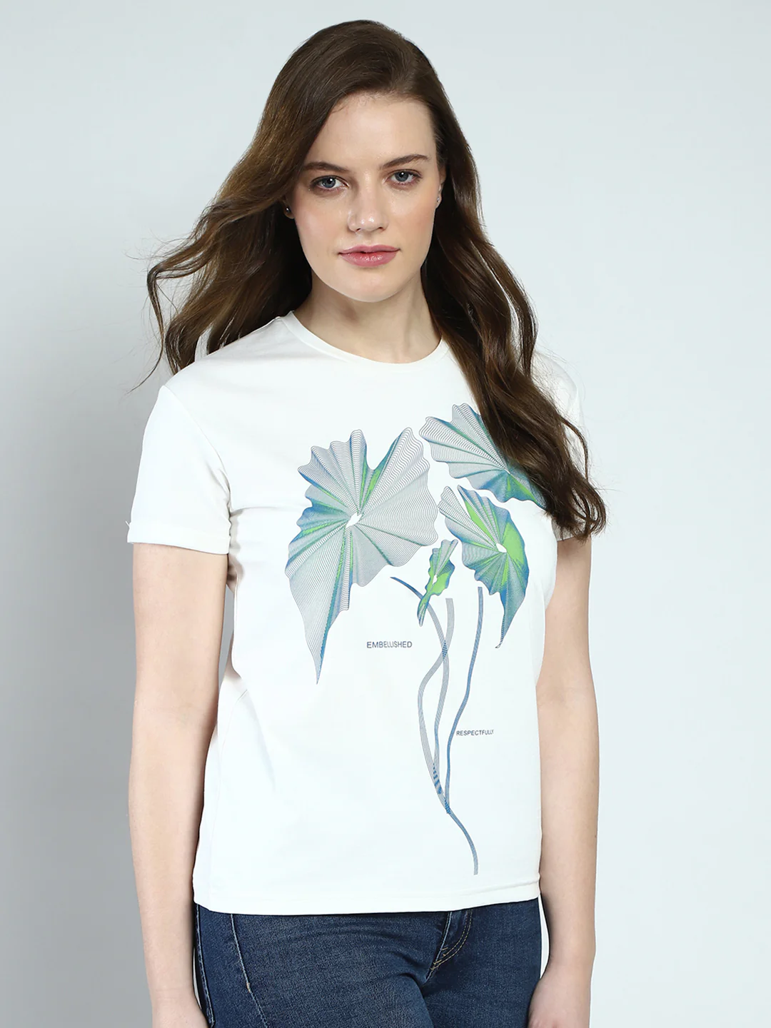 Women White Printed Round Neck Half Sleeve Top - Image 4