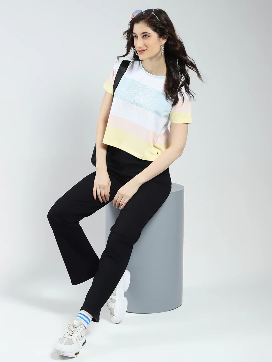 Women White Printed Round Neck Half Sleeve Top - Image 2