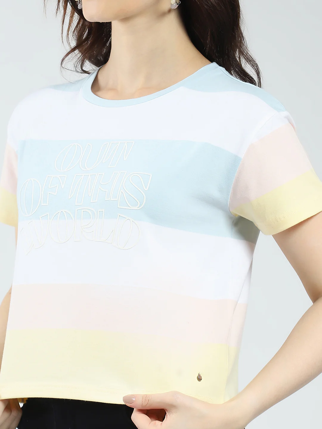 Women White Printed Round Neck Half Sleeve Top - Image 7